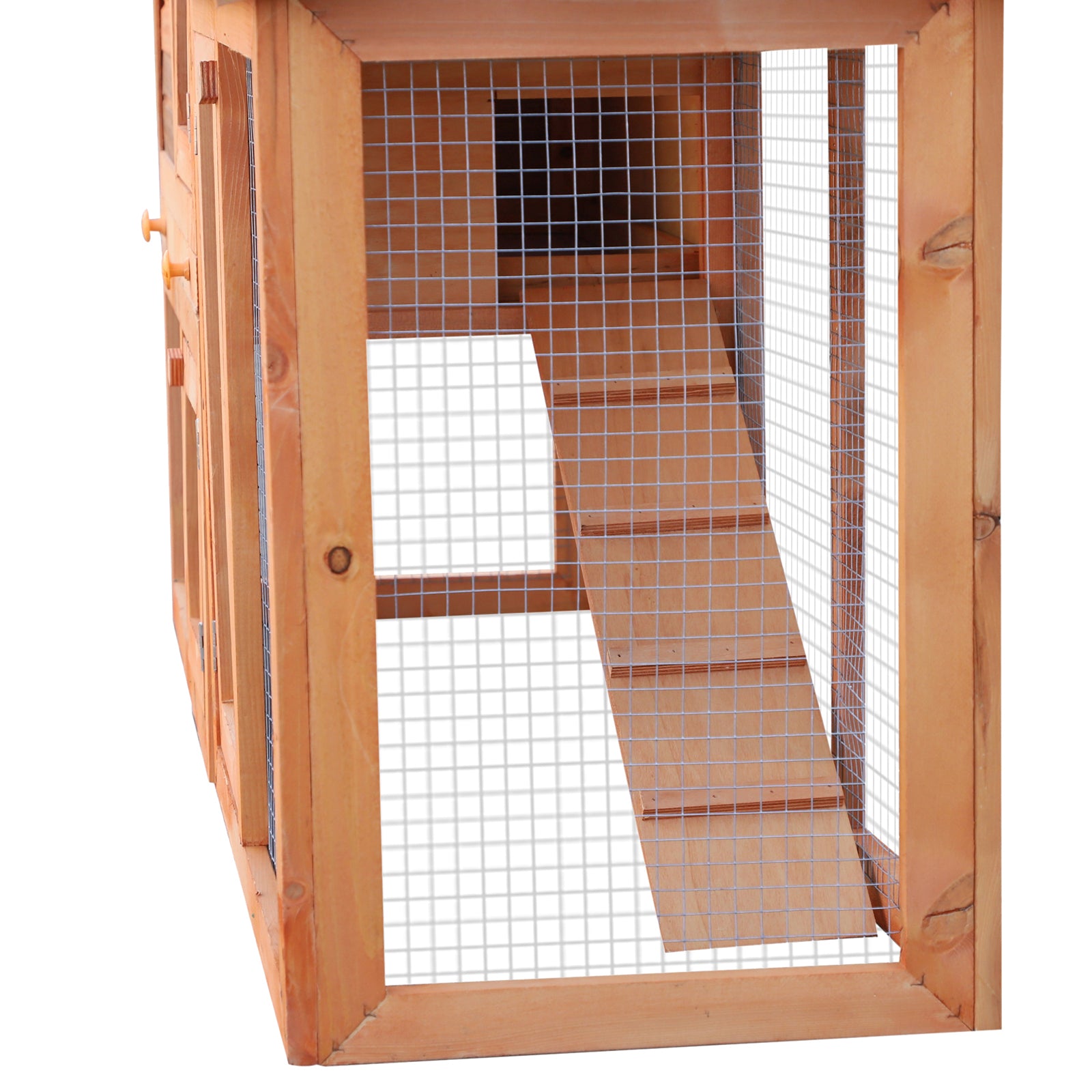 PawHut Two-Level Rabbit Hutch Small Animal House Pet Bunny Cage Home w/ Outdoor Run Water & UV Resistant Roof Access Ramp Natural Finish Guinea Pig Bunny Hamster Habitat