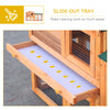 PawHut Two-Level Rabbit Hutch Small Animal House Pet Bunny Cage Home w/ Outdoor Run Water & UV Resistant Roof Access Ramp Natural Finish Guinea Pig Bunny Hamster Habitat