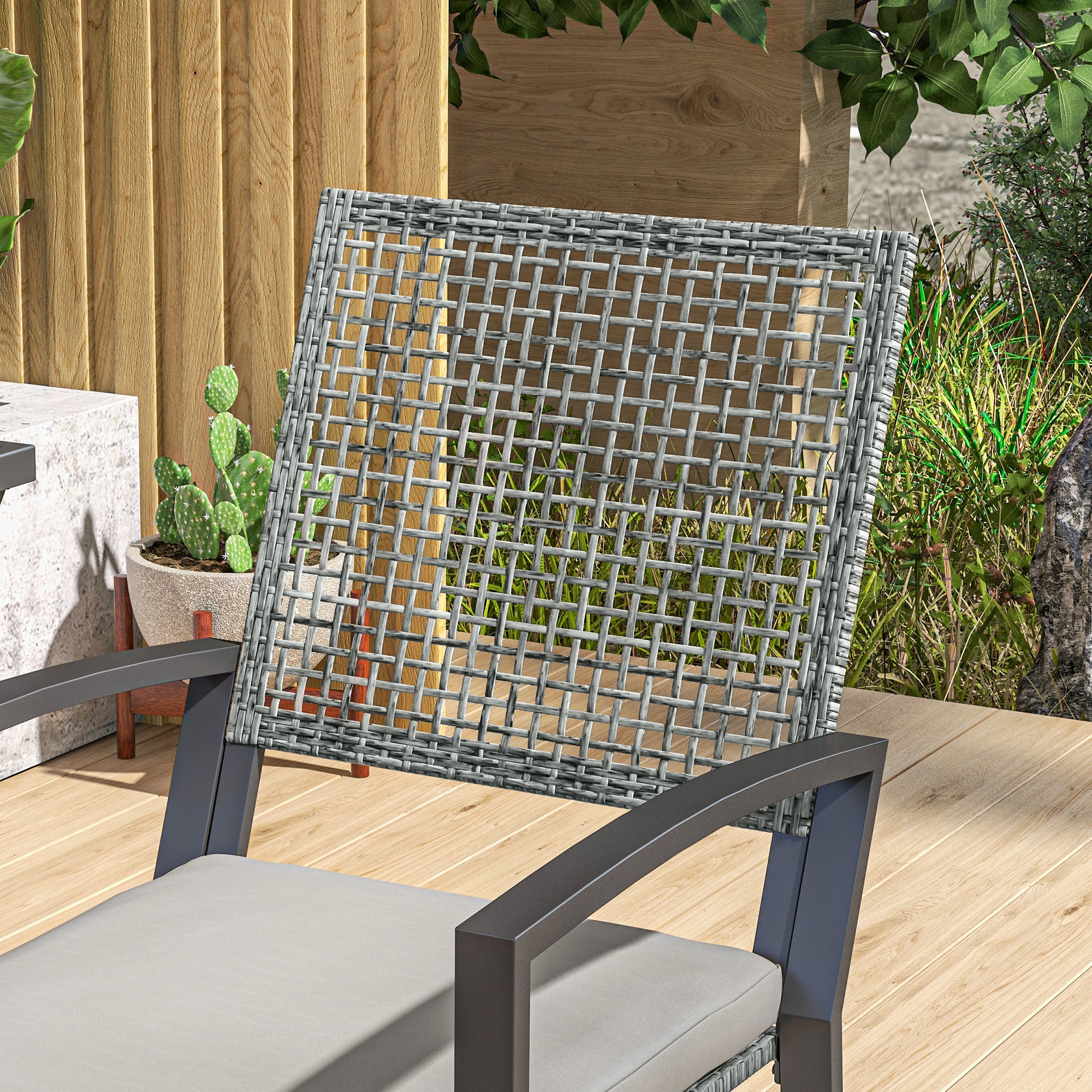 Outsunny 3 Pieces Outdoor Wicker Bar Set, Classic Bistro Bar Set Garden Rattan Style Patio Bar Table & High Chairs w/ Cushions Home Bar Furniture, Light Grey