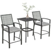 Outsunny 3 Pieces Outdoor Wicker Bar Set, Classic Bistro Bar Set Garden Rattan Style Patio Bar Table & High Chairs w/ Cushions Home Bar Furniture, Light Grey