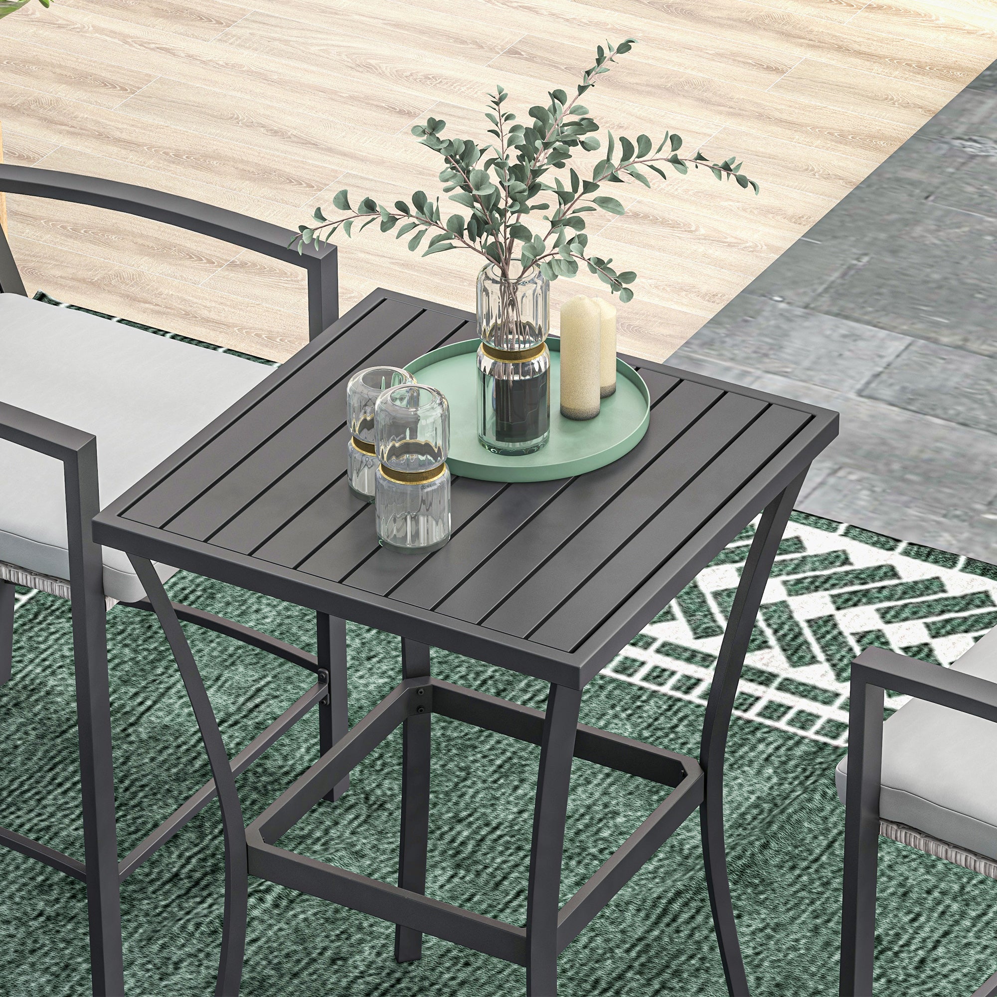 Outsunny 3 Pieces Outdoor Wicker Bar Set, Classic Bistro Bar Set Garden Rattan Style Patio Bar Table & High Chairs w/ Cushions Home Bar Furniture, Light Grey