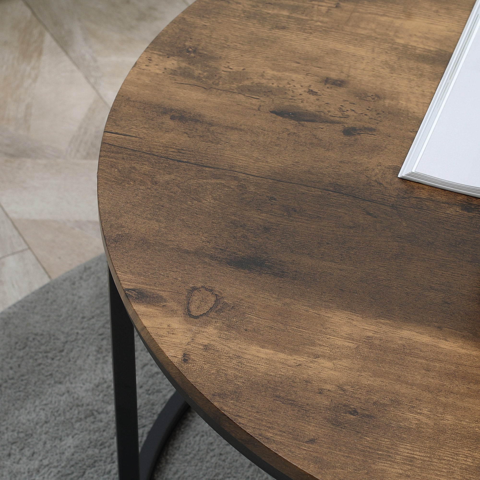 HOMCOM Nesting Tables, 29" Round Coffee Table Set of 2, Modern Side Tables for Living Room with Metal Base, Rustic Brown