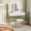 HOMCOM Vanity Set with Lighted Mirror and Stool, Makeup Vanity Desk with Drawers and Shelves, 2 Lighting Modes, 10 Bulbs, Modern Dressing Table for Bedroom, White