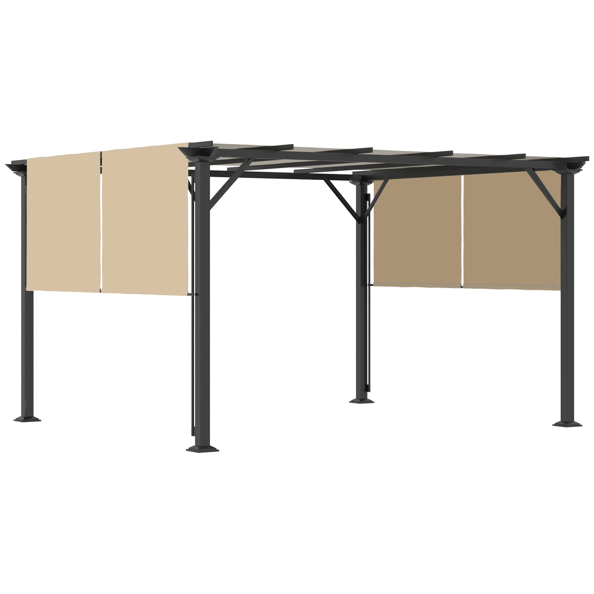 Outsunny 10' x 12' Retractable Pergola Canopy, Outdoor Gazebo with Sun Shade Canopy and Steel Frame, for Backyard, Garden, Patio, Deck, Beige