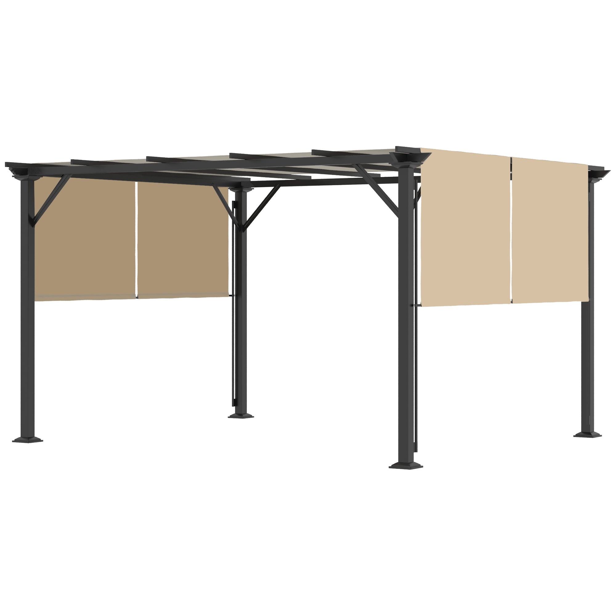 Outsunny 10' x 12' Retractable Pergola Canopy, Outdoor Gazebo with Sun Shade Canopy and Steel Frame, for Backyard, Garden, Patio, Deck, Beige