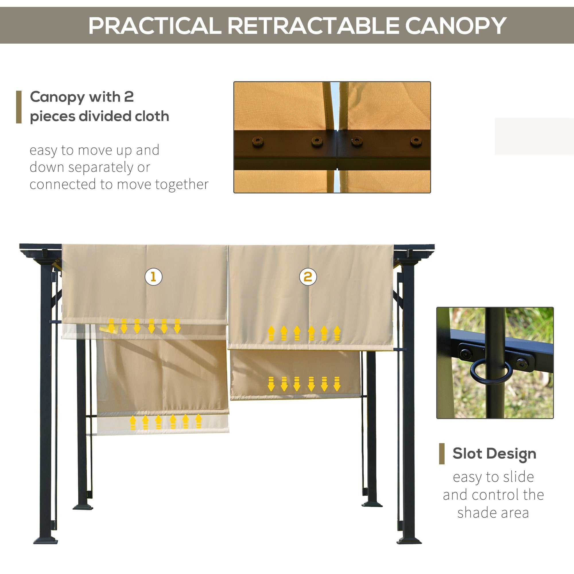 Outsunny 10' x 12' Retractable Pergola Canopy, Outdoor Gazebo with Sun Shade Canopy and Steel Frame, for Backyard, Garden, Patio, Deck, Beige