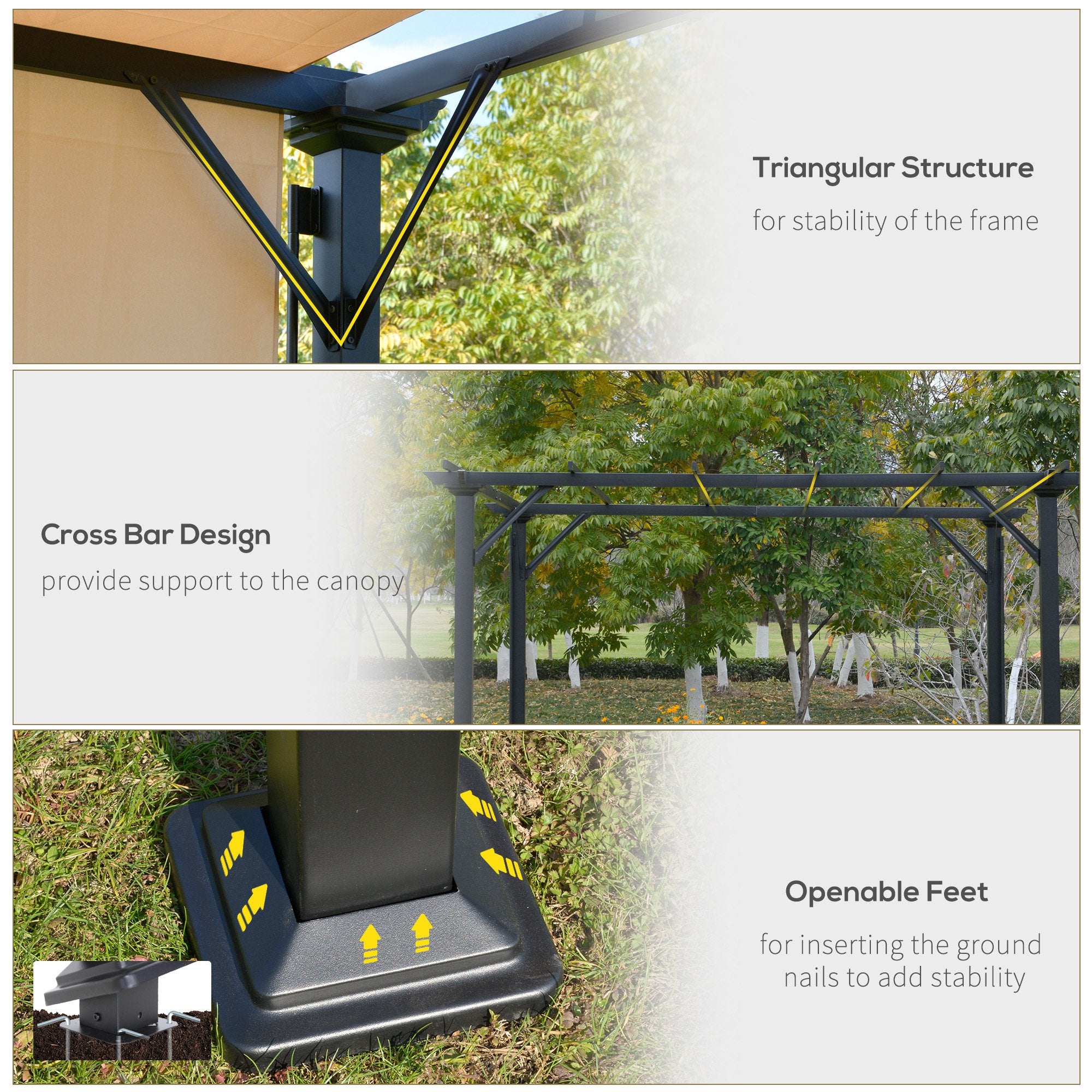 Outsunny 10' x 12' Retractable Pergola Canopy, Outdoor Gazebo with Sun Shade Canopy and Steel Frame, for Backyard, Garden, Patio, Deck, Beige