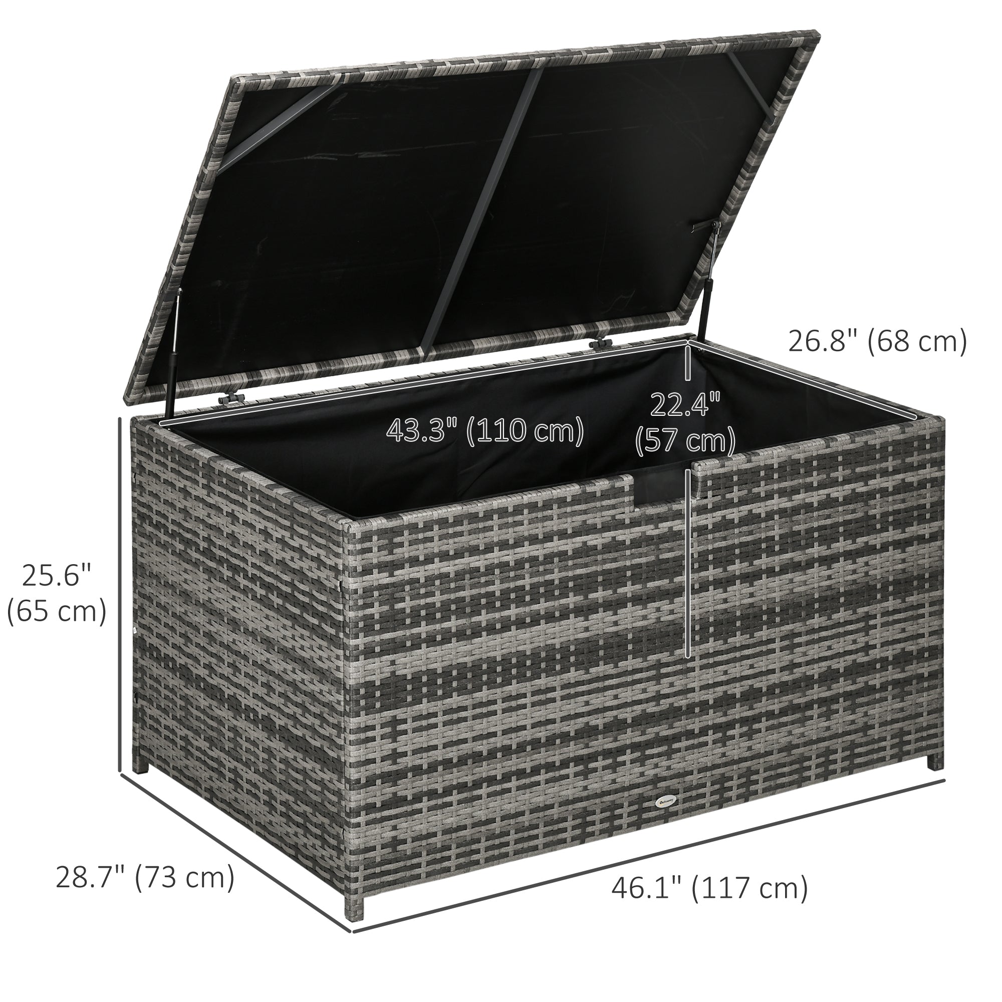 Outsunny Rattan Deck Box, Rattan 113 Gallon Outdoor Storage Box with Lid and Handle for Indoor, Patio Furniture Cushions, Pool and Garden Tools, Grey