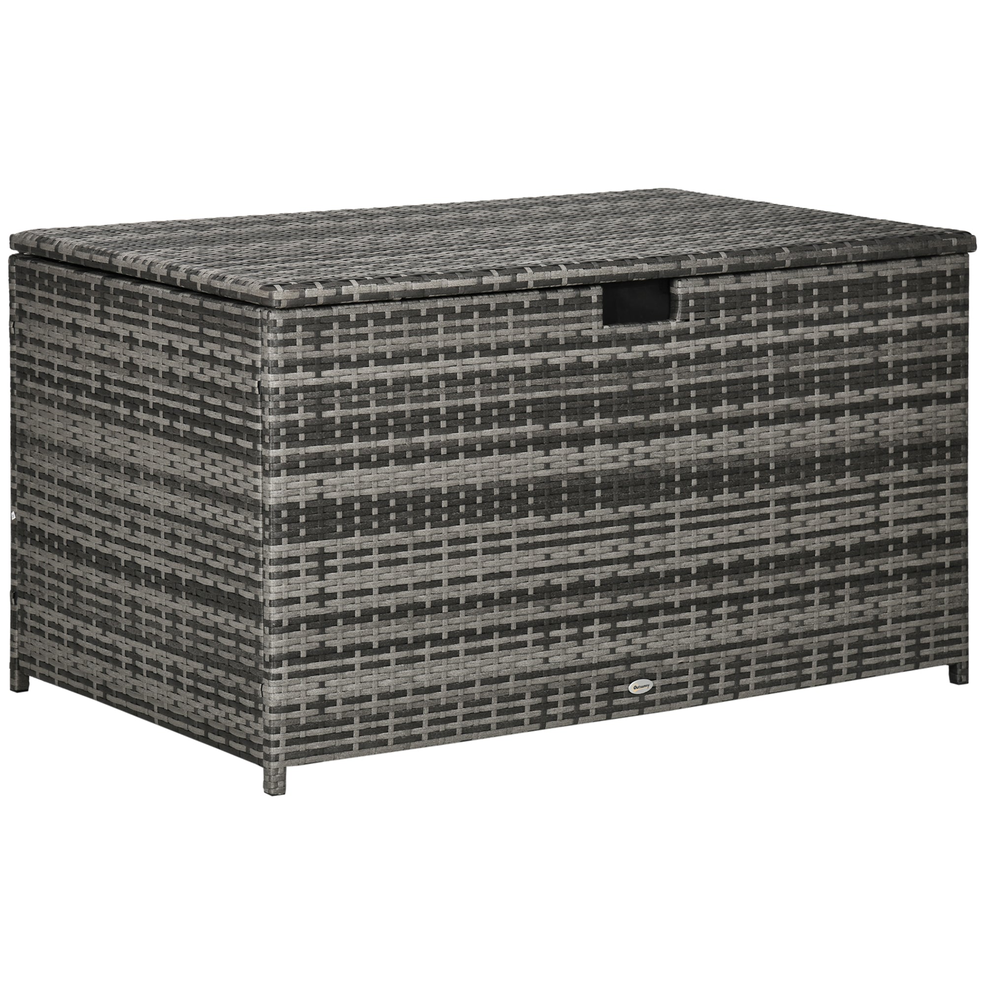 Outsunny Rattan Deck Box, Rattan 113 Gallon Outdoor Storage Box with Lid and Handle for Indoor, Patio Furniture Cushions, Pool and Garden Tools, Grey
