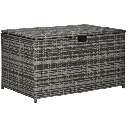 Outsunny Rattan Deck Box, Rattan 113 Gallon Outdoor Storage Box with Lid and Handle for Indoor, Patio Furniture Cushions, Pool and Garden Tools, Grey
