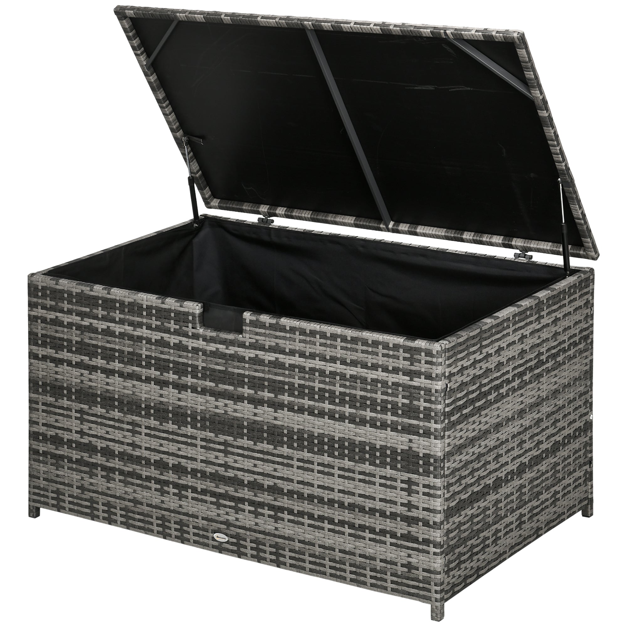 Outsunny Rattan Deck Box, Rattan 113 Gallon Outdoor Storage Box with Lid and Handle for Indoor, Patio Furniture Cushions, Pool and Garden Tools, Grey