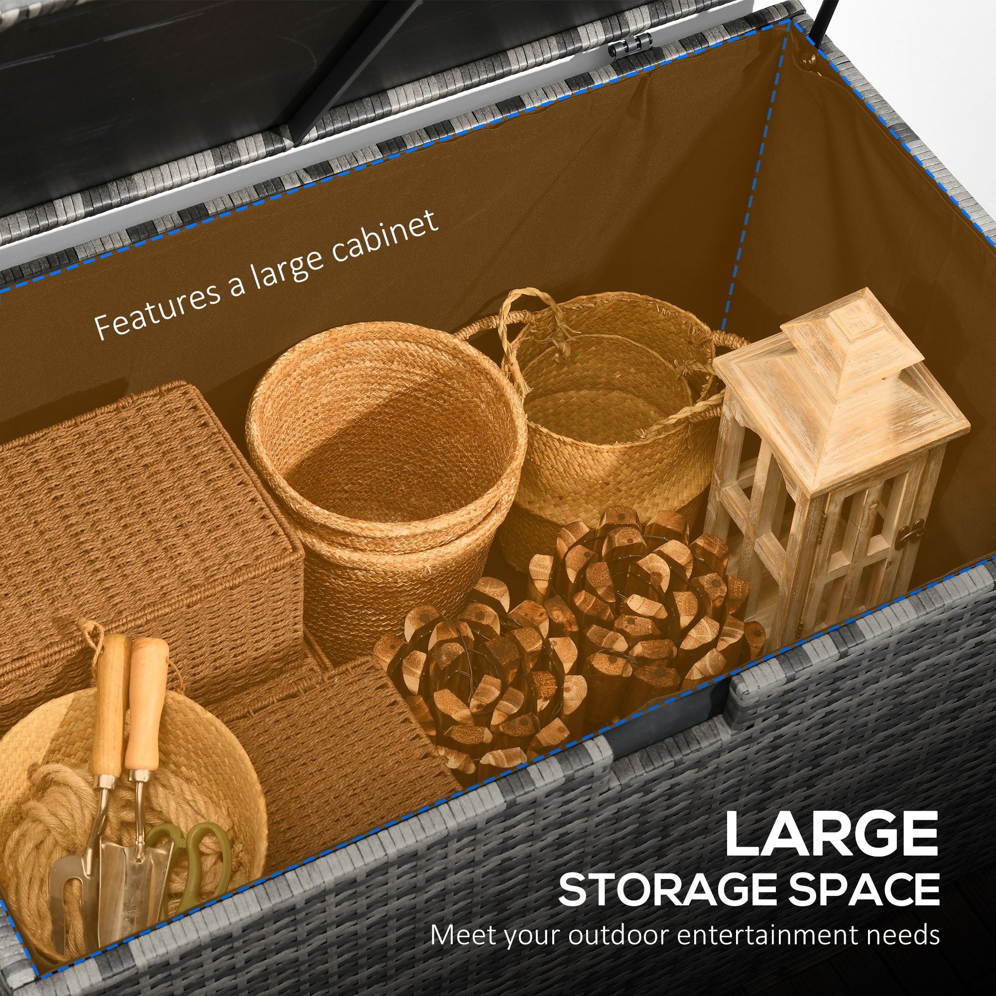 Outsunny Rattan Deck Box, Rattan 113 Gallon Outdoor Storage Box with Lid and Handle for Indoor, Patio Furniture Cushions, Pool and Garden Tools, Grey