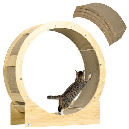 PawHut Cat Wheel for Indoor Cats, 36" Cat Treadmill with Brake, Cat Exercise Running Wheel with 4 Pack Replacement Scratching Pads for Health and Fitness, Oak