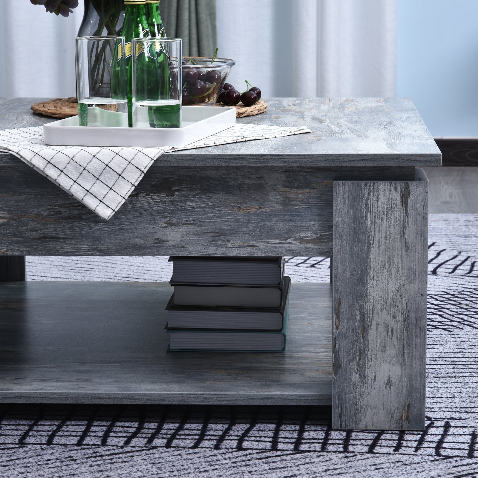 HOMCOM Modern Coffee Table with Storage Shelf, Square  Cocktail Table, Center Table for Living Room, Grey