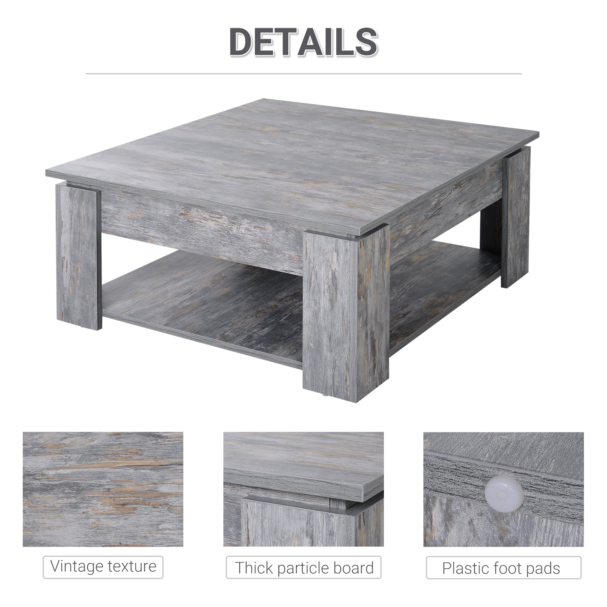 HOMCOM Modern Coffee Table with Storage Shelf, Square  Cocktail Table, Center Table for Living Room, Grey