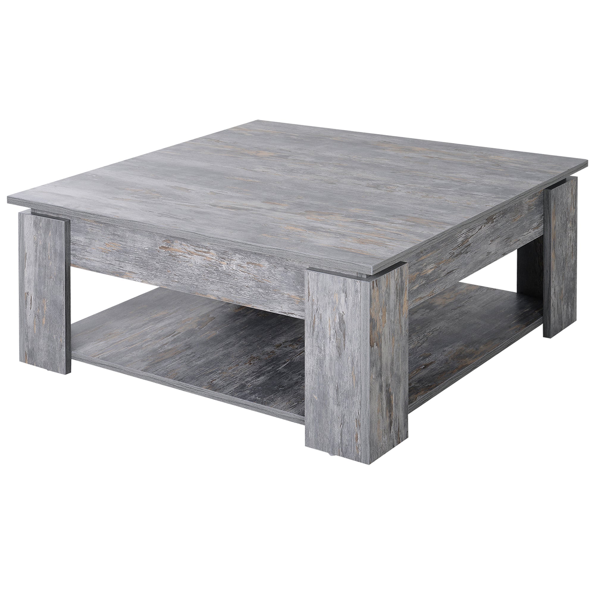 HOMCOM Modern Coffee Table with Storage Shelf, Square  Cocktail Table, Center Table for Living Room, Grey
