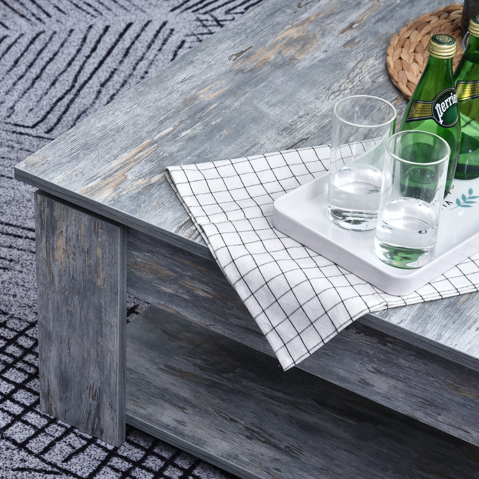 HOMCOM Modern Coffee Table with Storage Shelf, Square  Cocktail Table, Center Table for Living Room, Grey