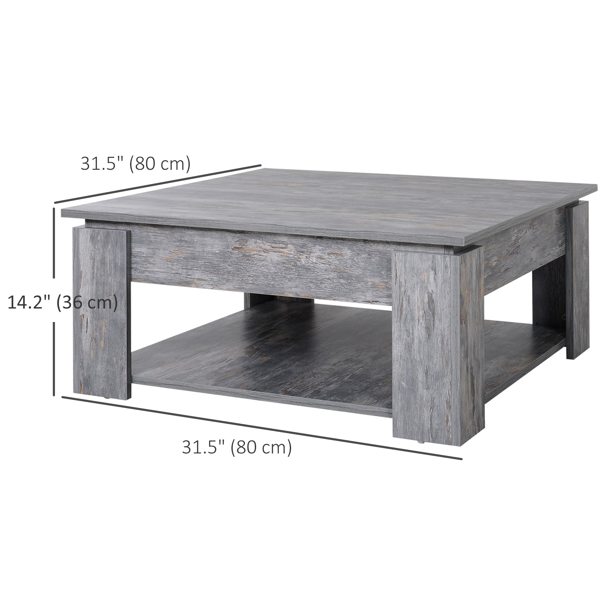 HOMCOM Modern Coffee Table with Storage Shelf, Square  Cocktail Table, Center Table for Living Room, Grey