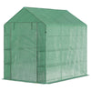 Outsunny 84"x 56" x 77" Walk-in Greenhouse 2-Tier Flower Rack Outdoor Plant Garden PE Cover Steel Frame with Roll up Door, Green