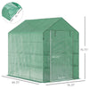 Outsunny 84"x 56" x 77" Walk-in Greenhouse 2-Tier Flower Rack Outdoor Plant Garden PE Cover Steel Frame with Roll up Door, Green