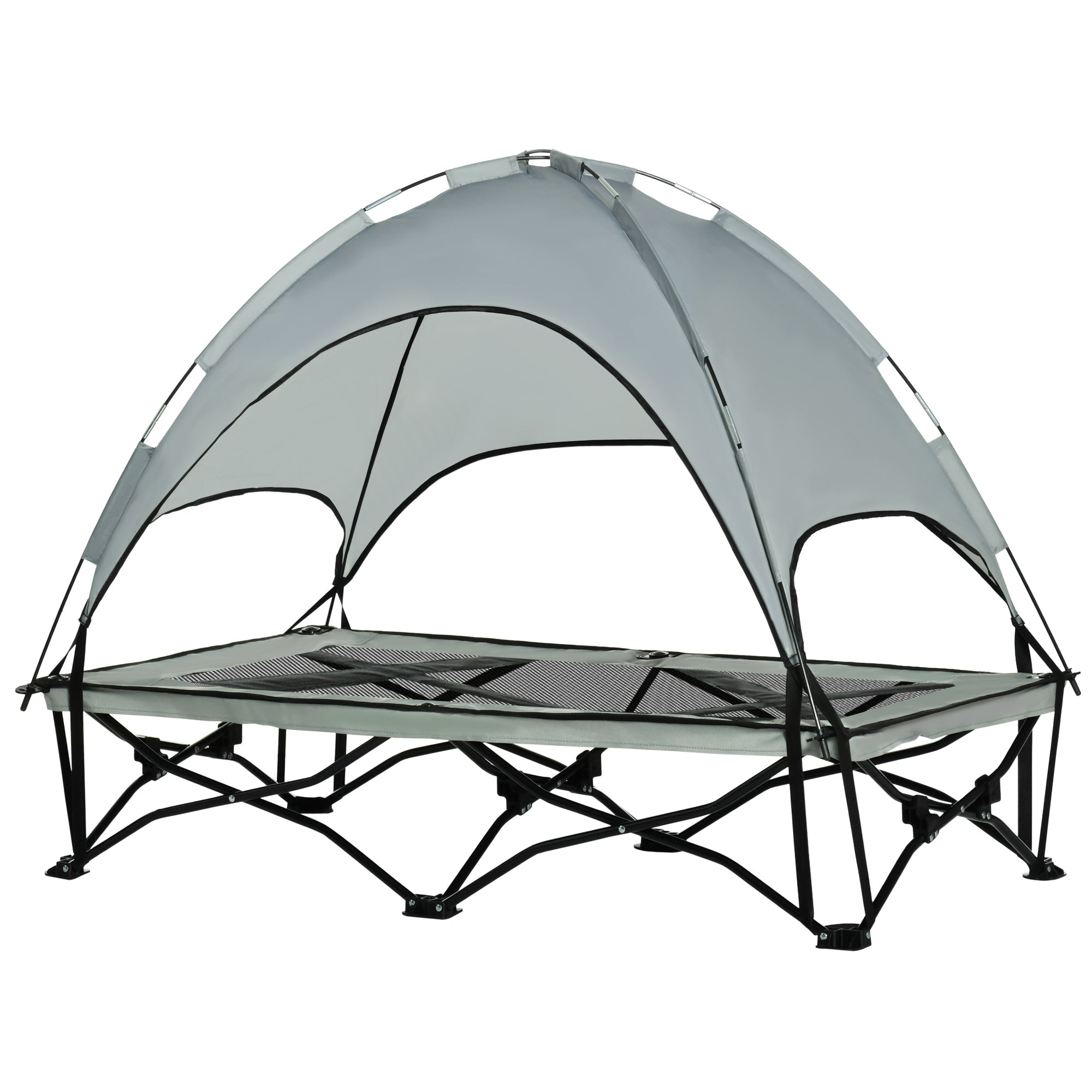 PawHut Elevated Dog Bed with Removable Canopy, Foldable Raised Pet Cot with Carry Bag, Ventilated Cooling Pet Bed for Medium, Large and Extra Large Dogs, Grey