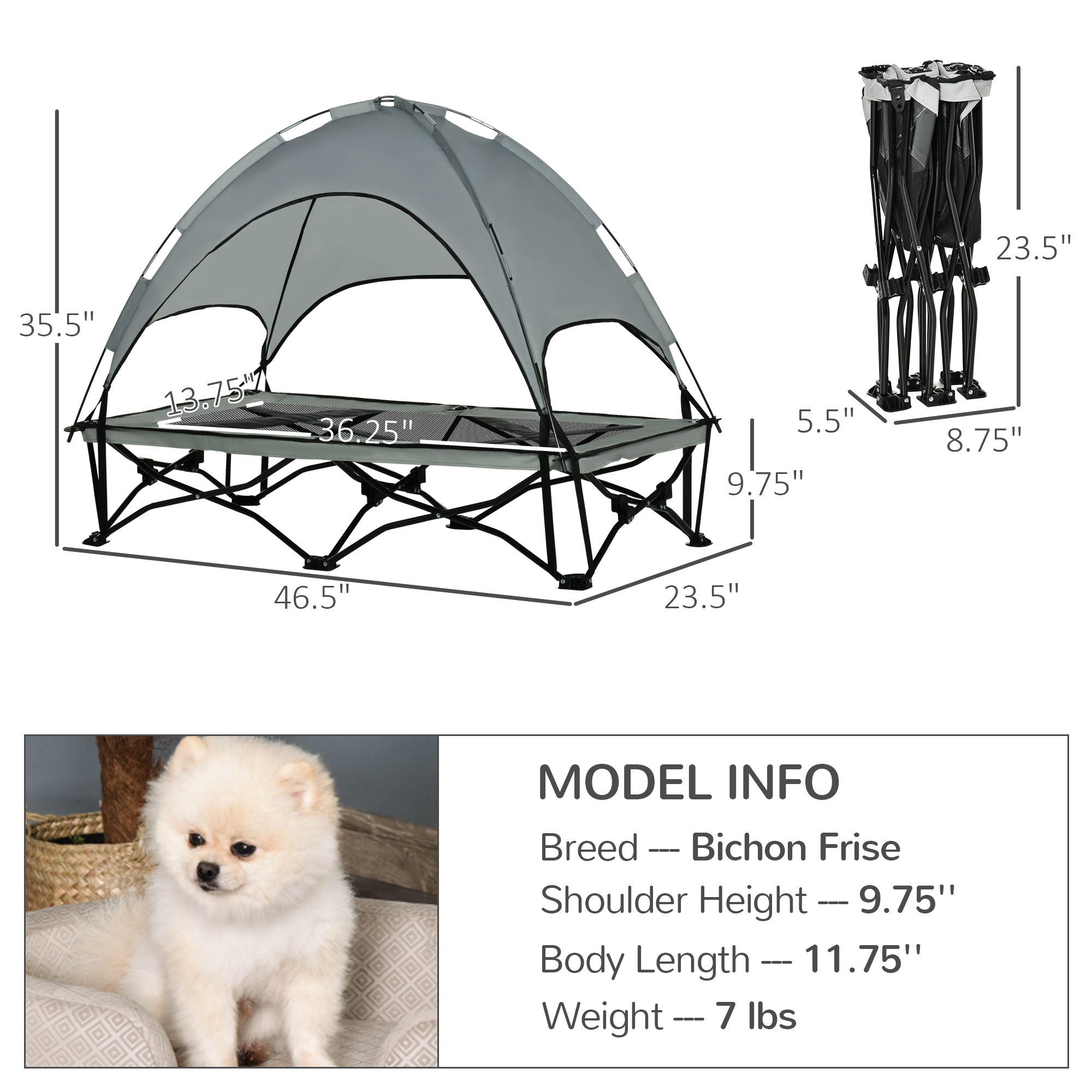PawHut Elevated Dog Bed with Removable Canopy, Foldable Raised Pet Cot with Carry Bag, Ventilated Cooling Pet Bed for Medium, Large and Extra Large Dogs, Grey