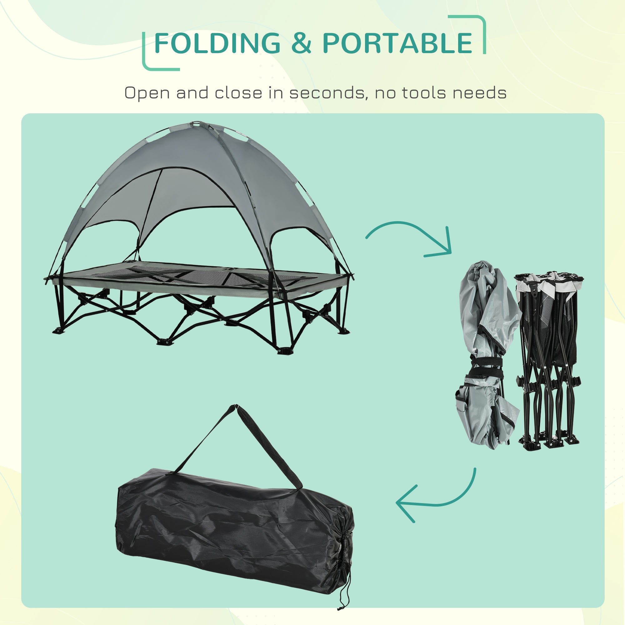 PawHut Elevated Dog Bed with Removable Canopy, Foldable Raised Pet Cot with Carry Bag, Ventilated Cooling Pet Bed for Medium, Large and Extra Large Dogs, Grey