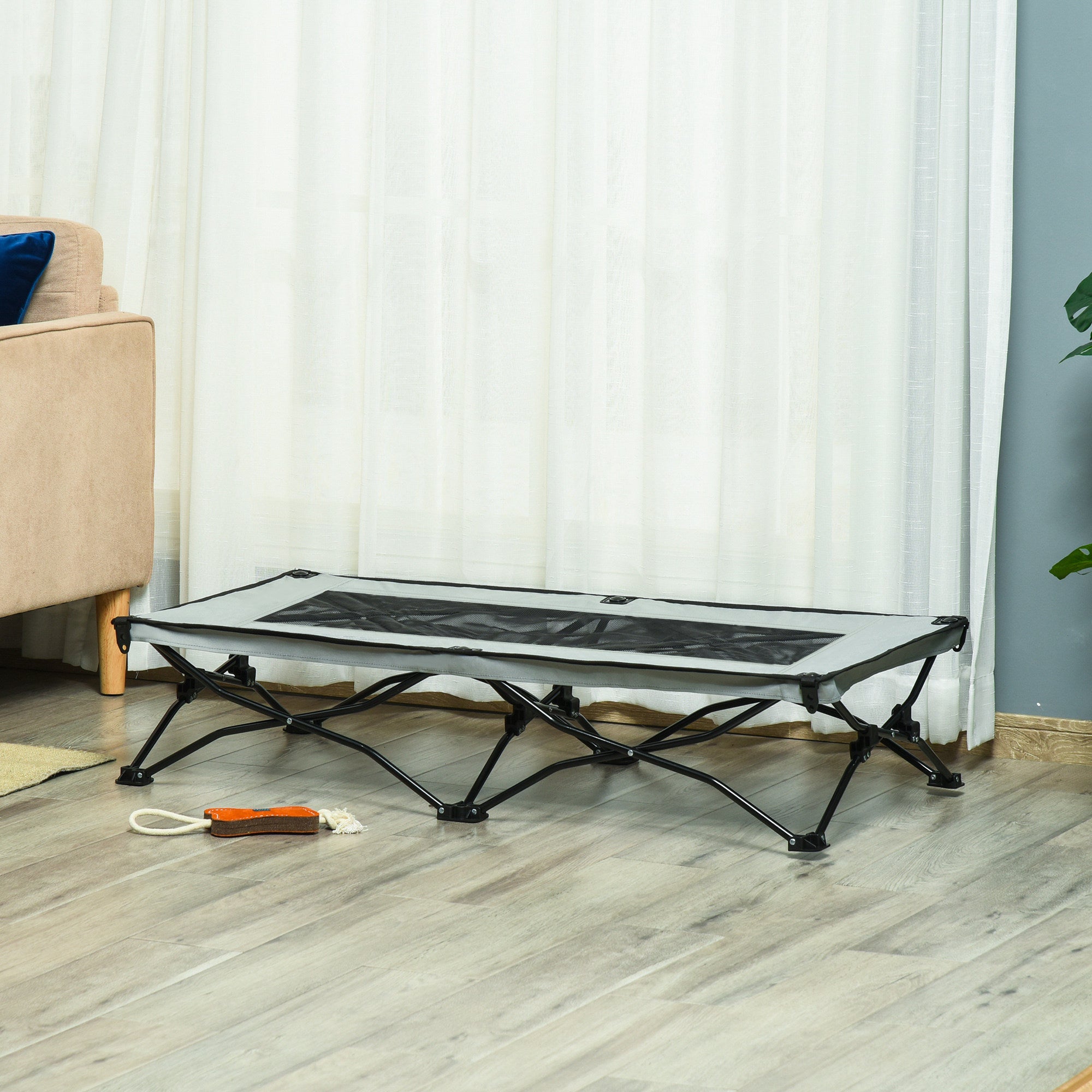 PawHut Elevated Dog Bed with Removable Canopy, Foldable Raised Pet Cot with Carry Bag, Ventilated Cooling Pet Bed for Medium, Large and Extra Large Dogs, Grey