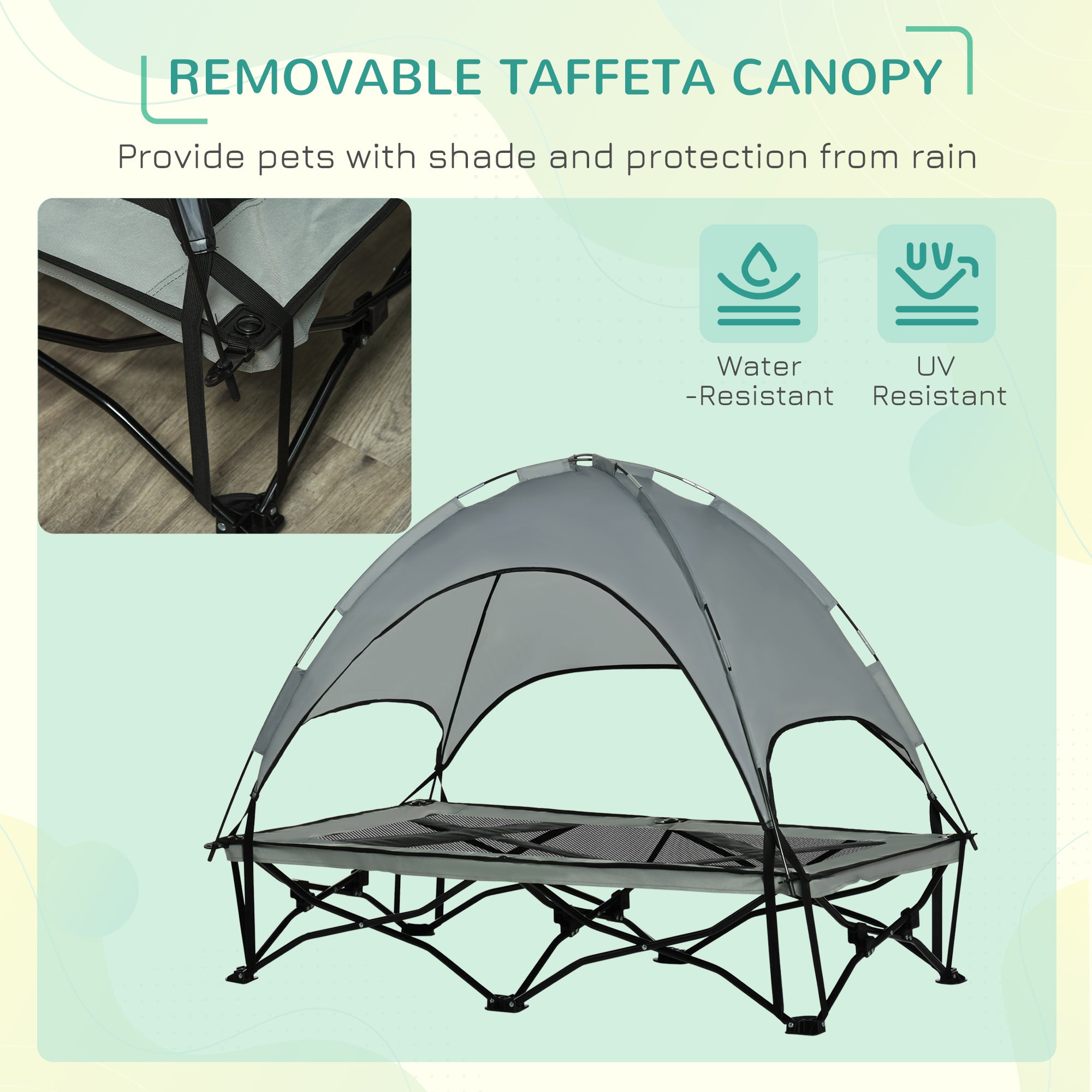 PawHut Elevated Dog Bed with Removable Canopy, Foldable Raised Pet Cot with Carry Bag, Ventilated Cooling Pet Bed for Medium, Large and Extra Large Dogs, Grey