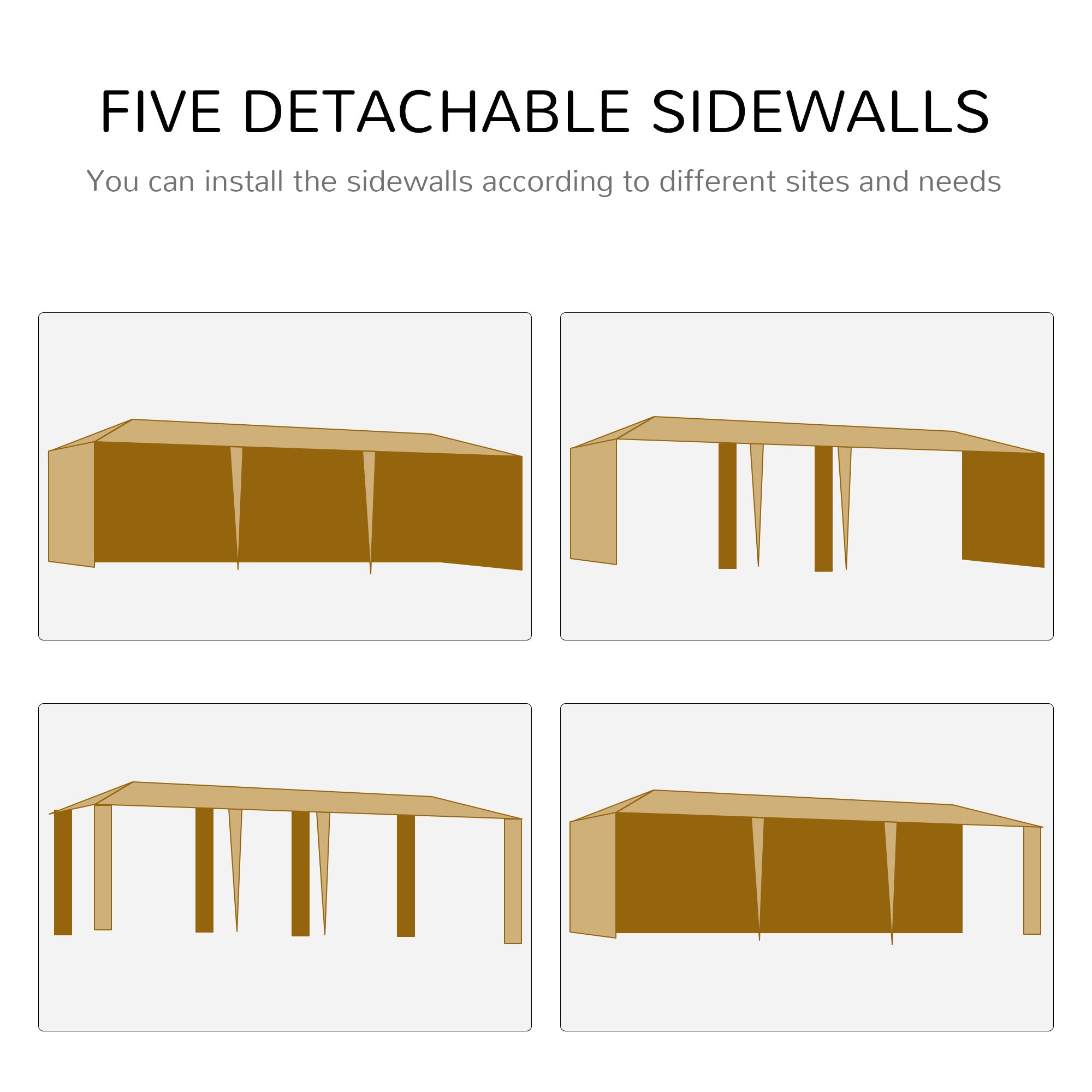 Outsunny 10 x 28ft Portable Party Tent, Gazebo Wedding Party Tent for Garden Dining and Outdoor with 5 Removable Sidewalls, White