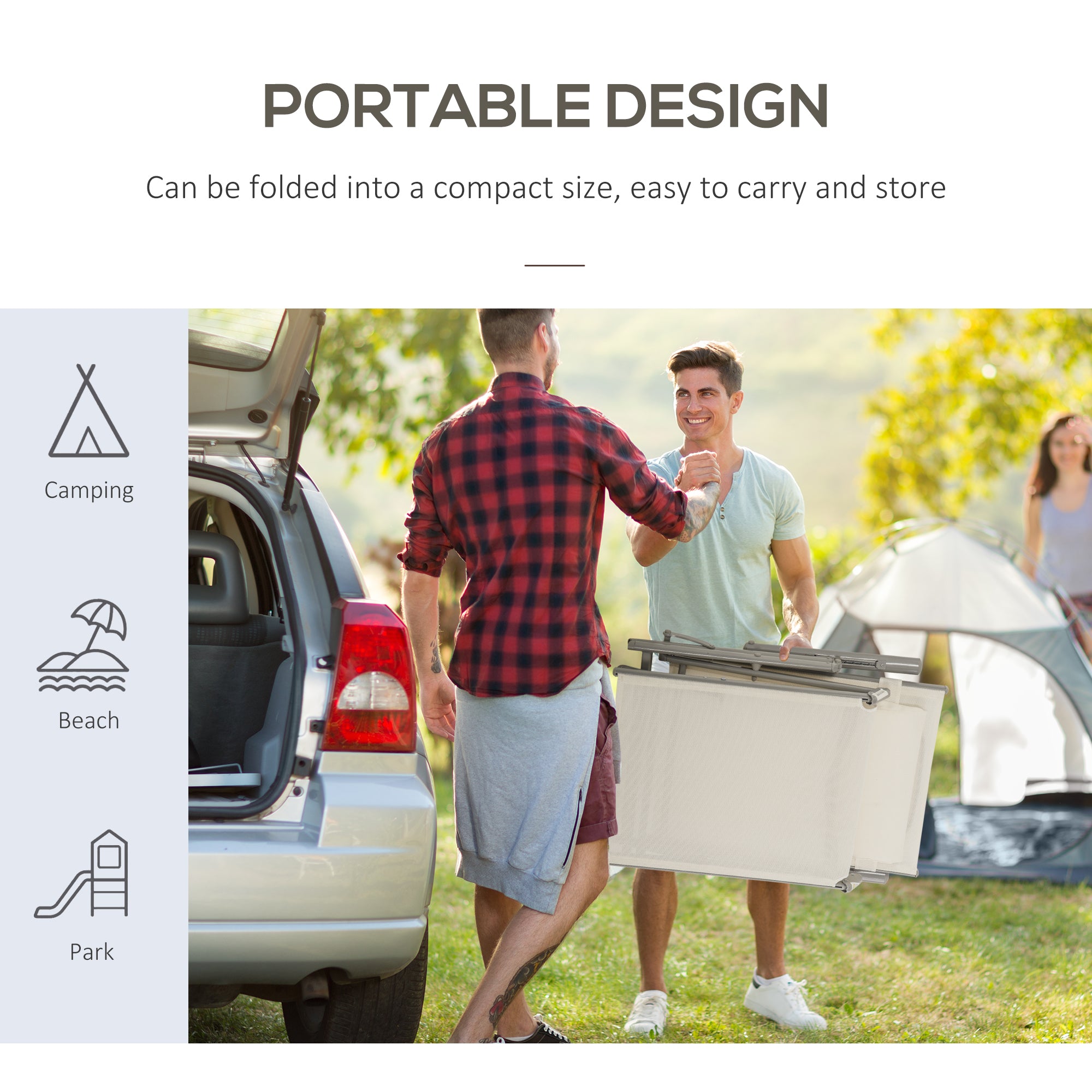 Outsunny Outdoor Folding Chaise Lounge Chair Recliner with Portable Design, Adjustable Backrest, Cushion and Headrest, Cream White