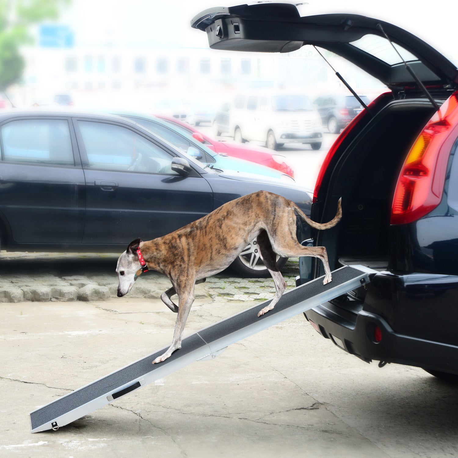 PawHut 72" Portable Bi-Fold Folding Vehicle Pet Ramp for Large Dog or Animals with Safety Lock & Convenient Carry Handle