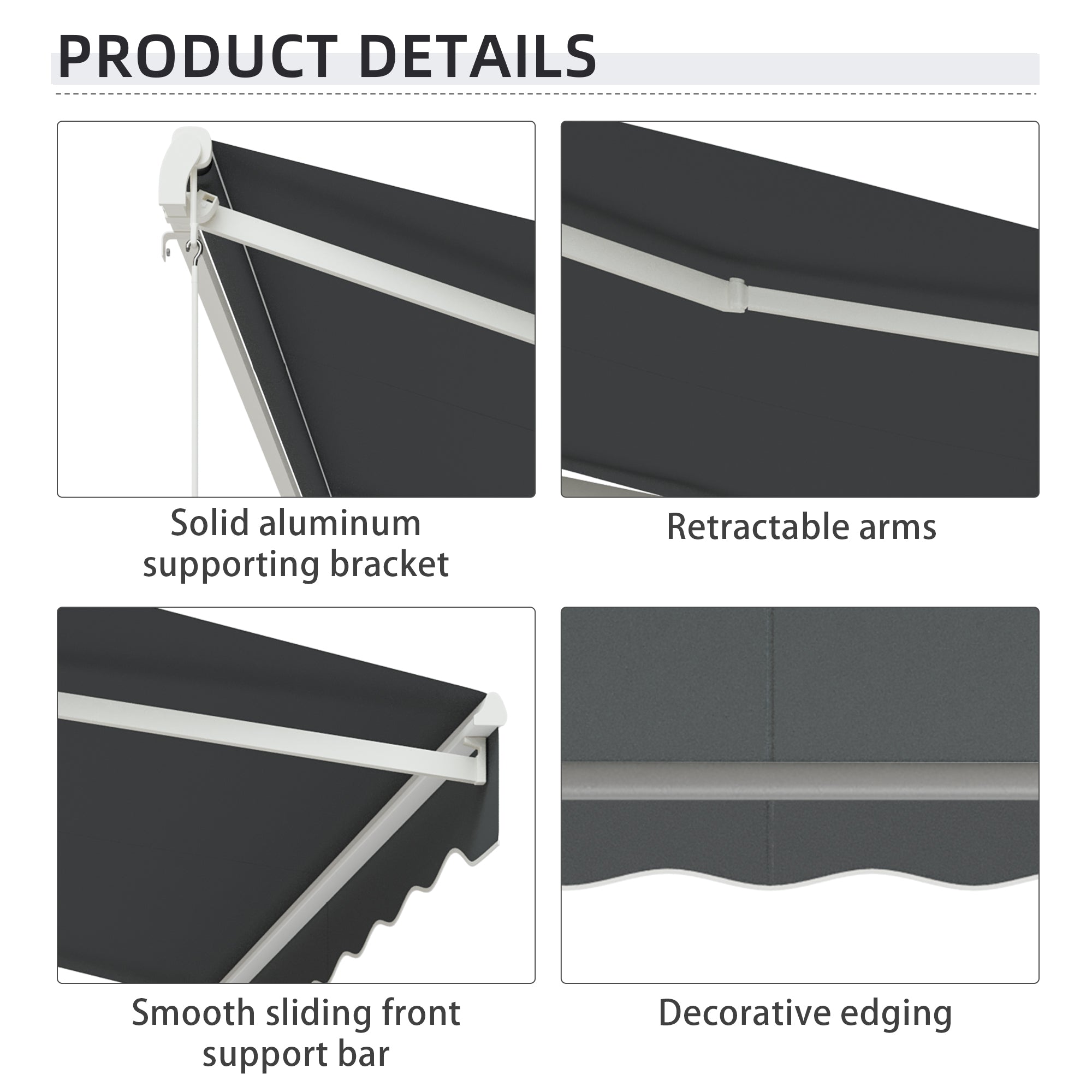 Outsunny 10' x 8' Electric Awning, Retractable Awning Sun Shade Shelter with Remote Controller, Manual Crank Handle and Aluminum Frame, for Deck, Balcony, Yard, Grey