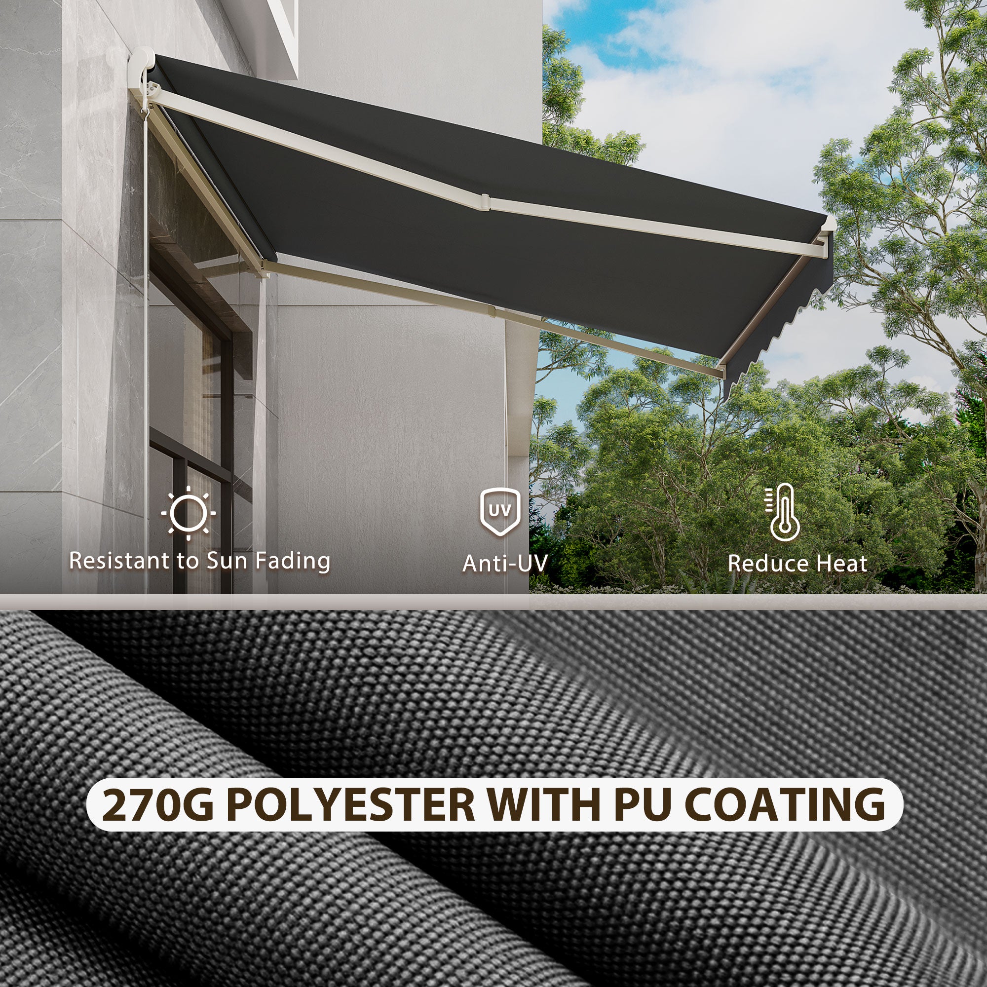 Outsunny 10' x 8' Electric Awning, Retractable Awning Sun Shade Shelter with Remote Controller, Manual Crank Handle and Aluminum Frame, for Deck, Balcony, Yard, Grey