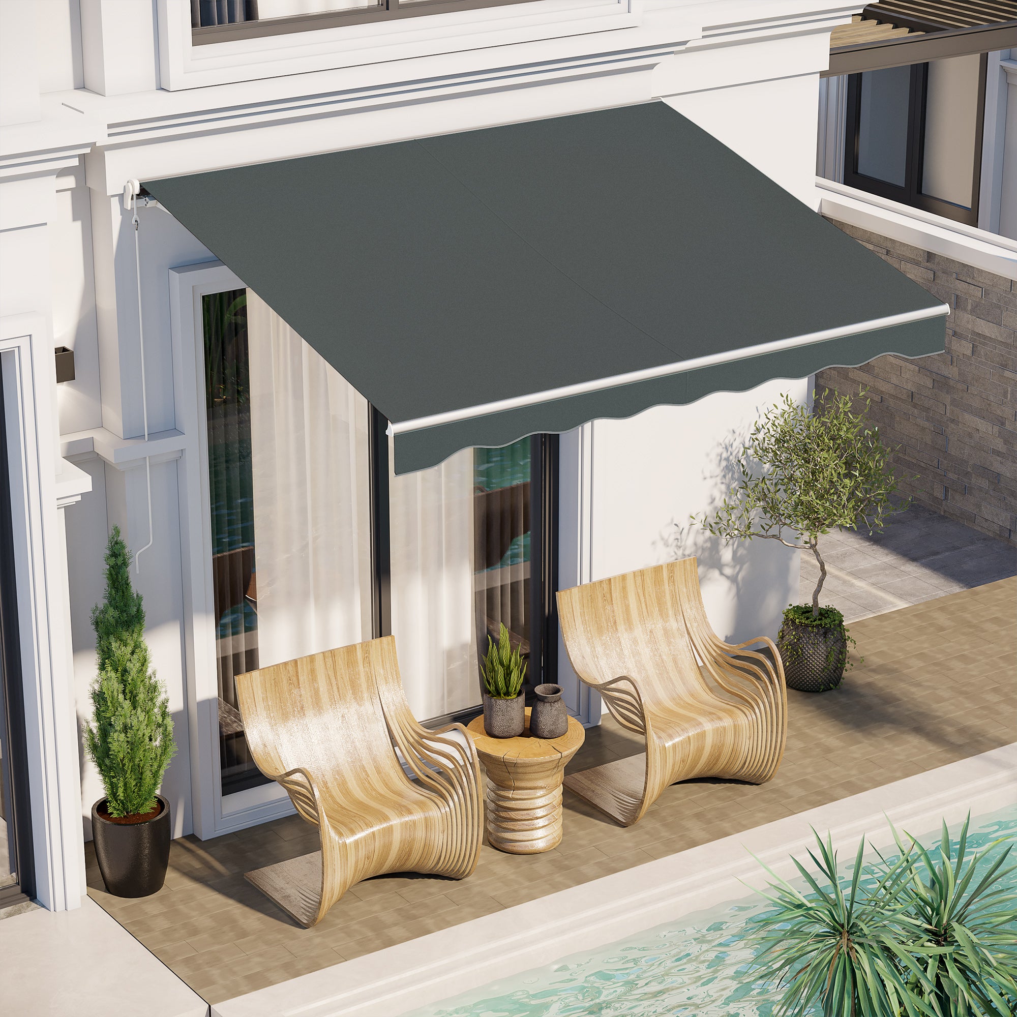 Outsunny 10' x 8' Electric Awning, Retractable Awning Sun Shade Shelter with Remote Controller, Manual Crank Handle and Aluminum Frame, for Deck, Balcony, Yard, Grey