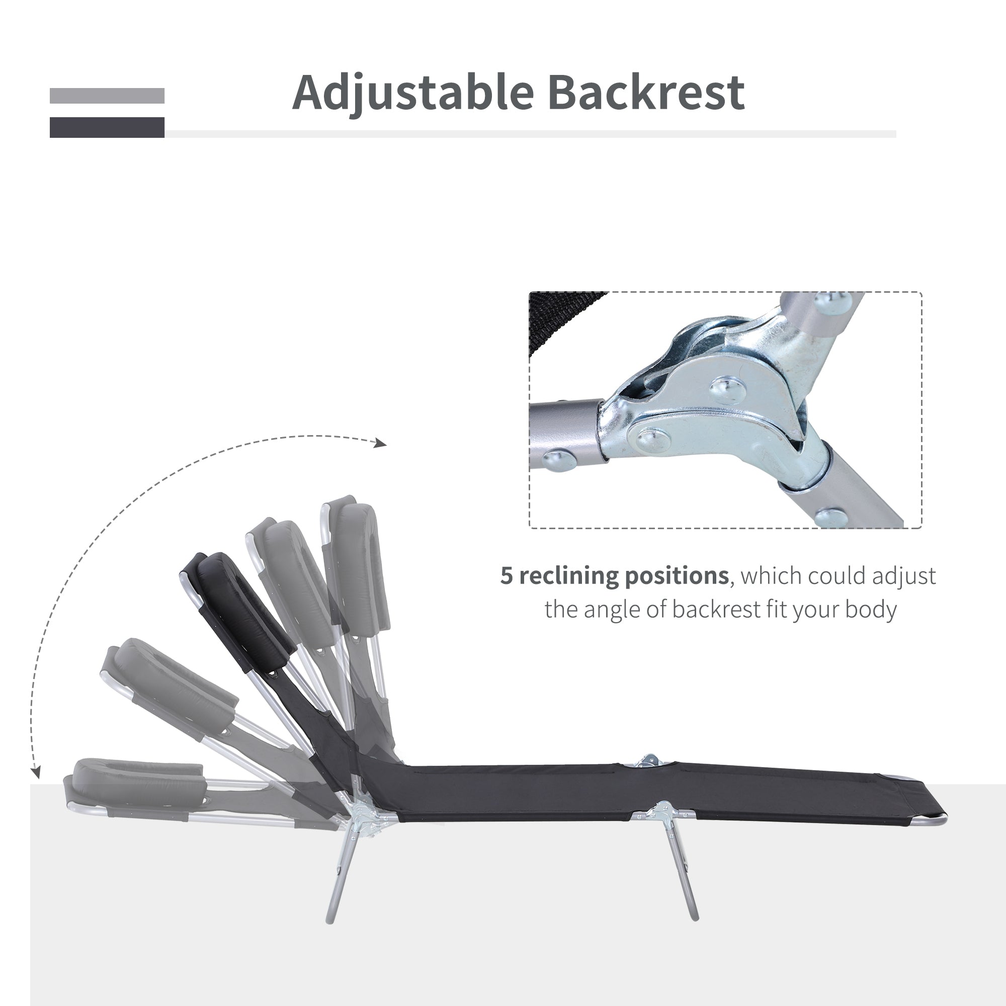 Outsunny Outdoor Lounge Chair, Adjustable Folding Chaise Lounge with Face Cavity, Tanning Chair Sun Lounger Bed Recliner, Black