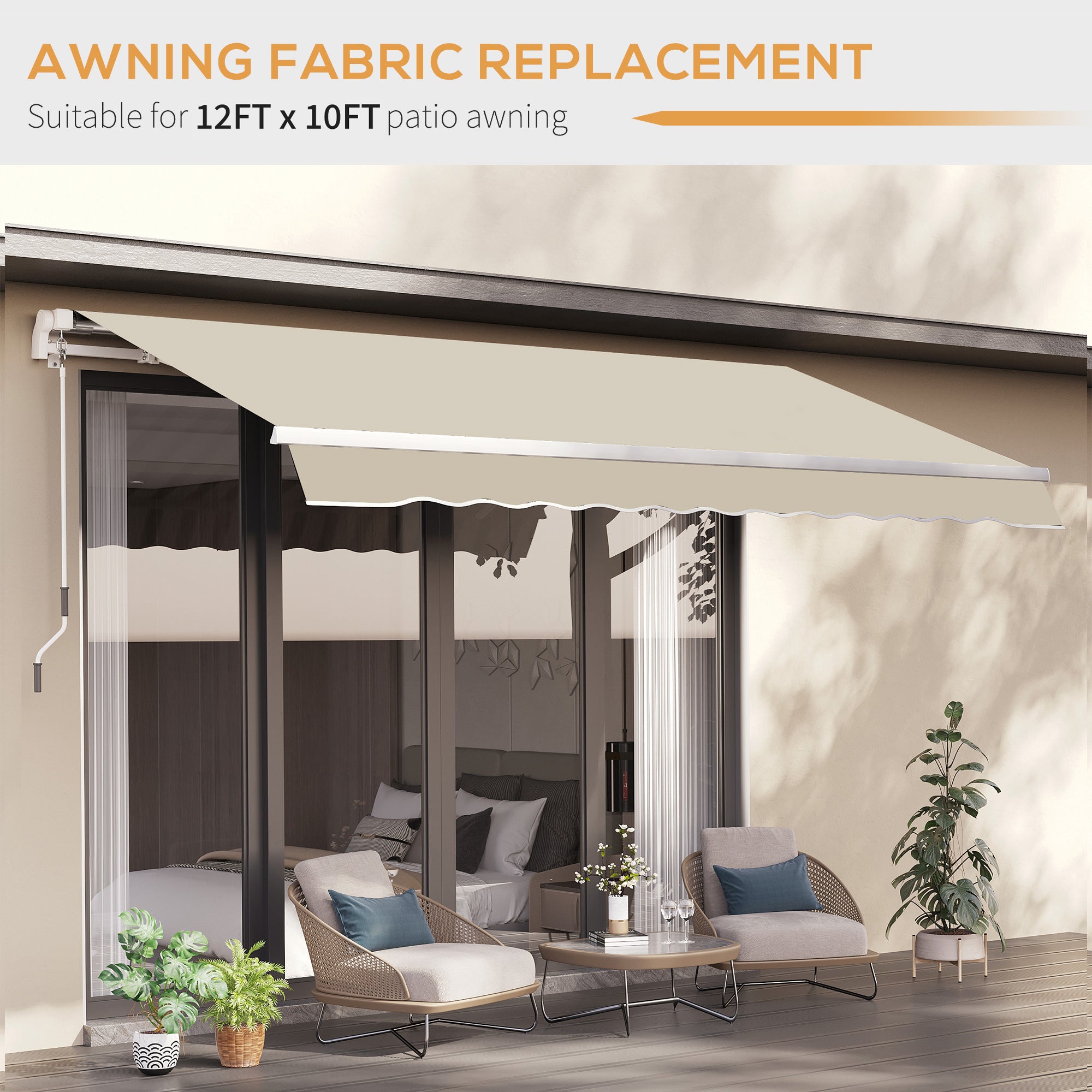 Outsunny 11' x 10' Retractable Awning Fabric Replacement Outdoor Sunshade Canopy Awning Cover, UV Protection, Cream White