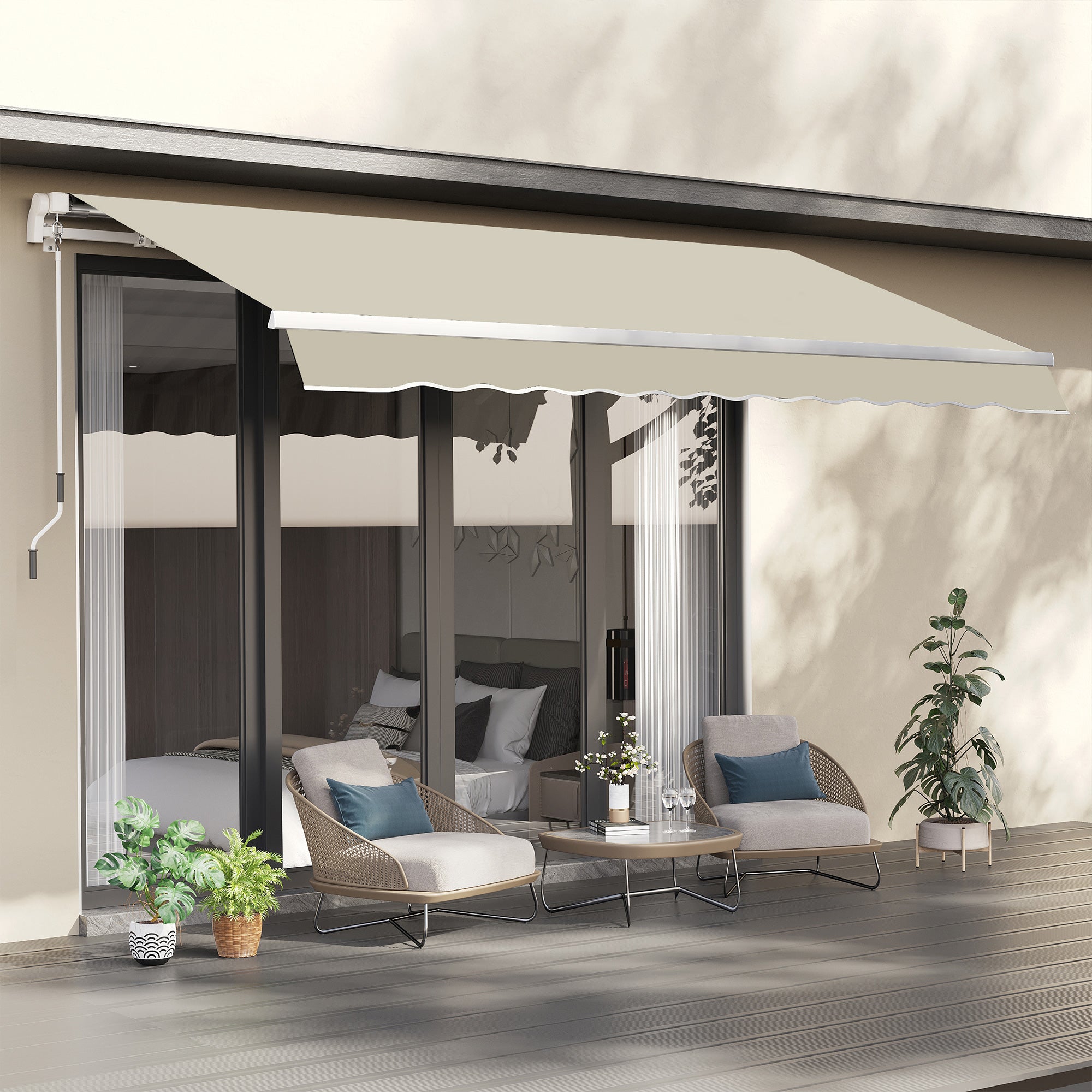 Outsunny 11' x 10' Retractable Awning Fabric Replacement Outdoor Sunshade Canopy Awning Cover, UV Protection, Cream White