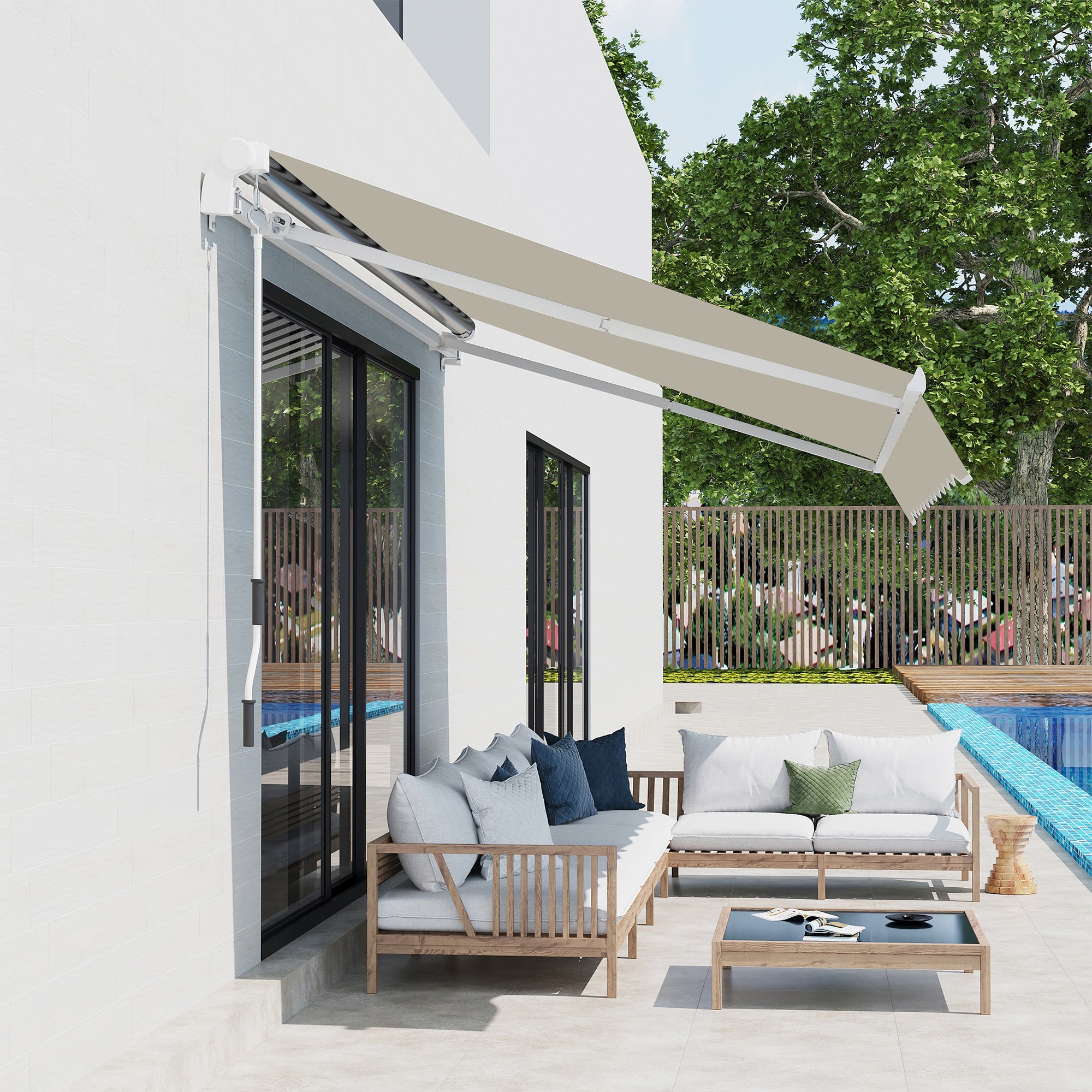 Outsunny 11' x 10' Retractable Awning Fabric Replacement Outdoor Sunshade Canopy Awning Cover, UV Protection, Cream White