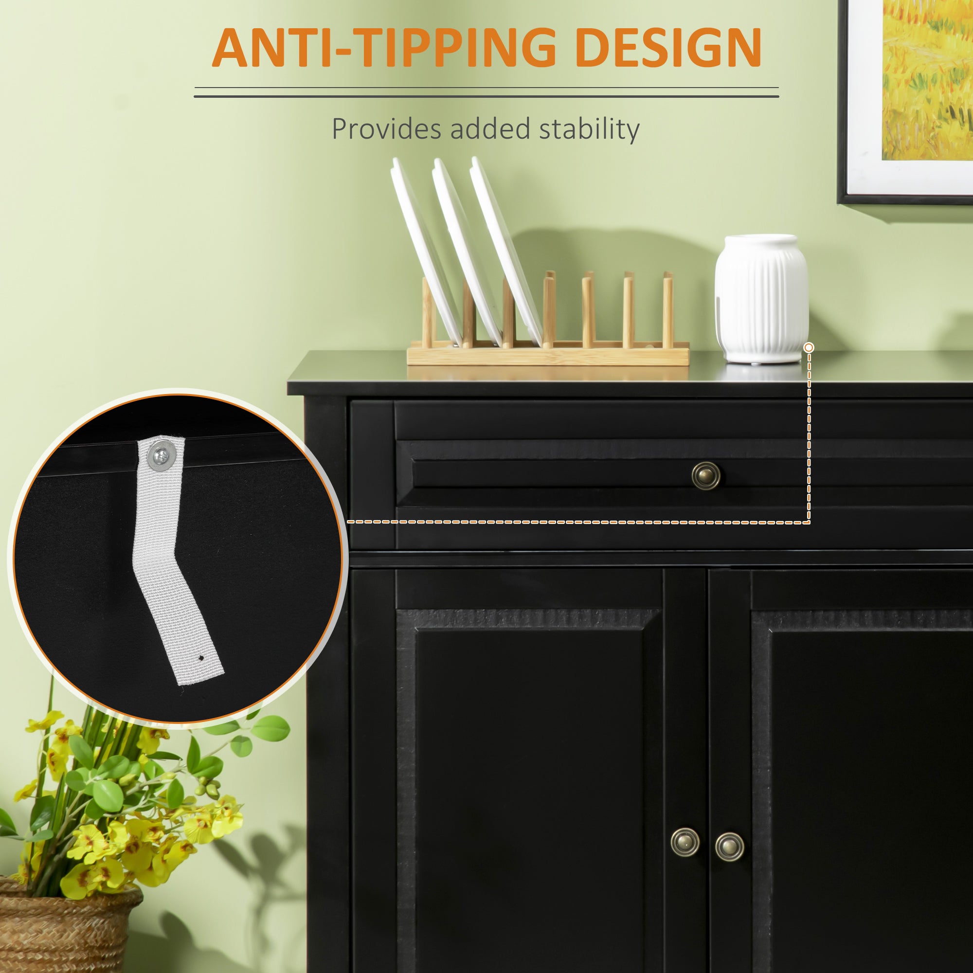HOMCOM Sideboard Buffet Cabinet, Modern Kitchen Cabinet with 2 Drawers and Adjustable Shelves, Coffee Bar Cabinet, Black