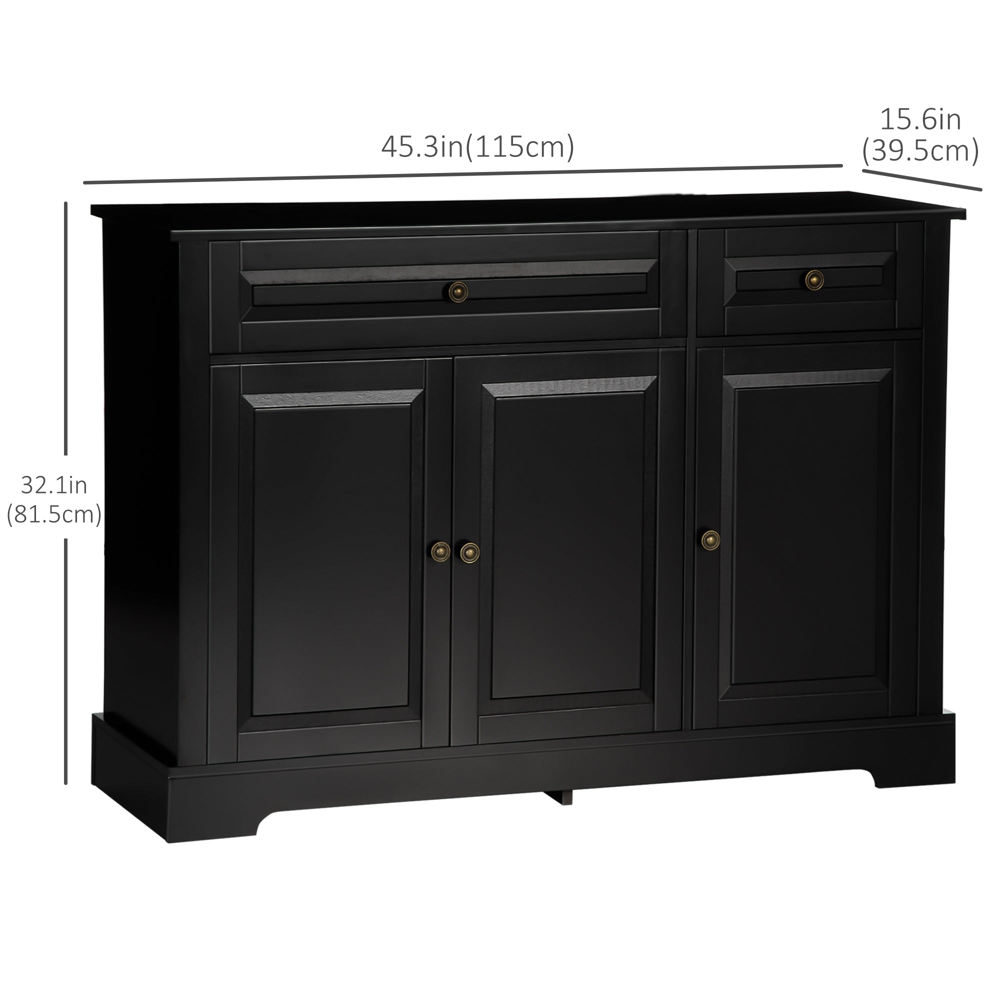 HOMCOM Sideboard Buffet Cabinet, Modern Kitchen Cabinet with 2 Drawers and Adjustable Shelves, Coffee Bar Cabinet, Black