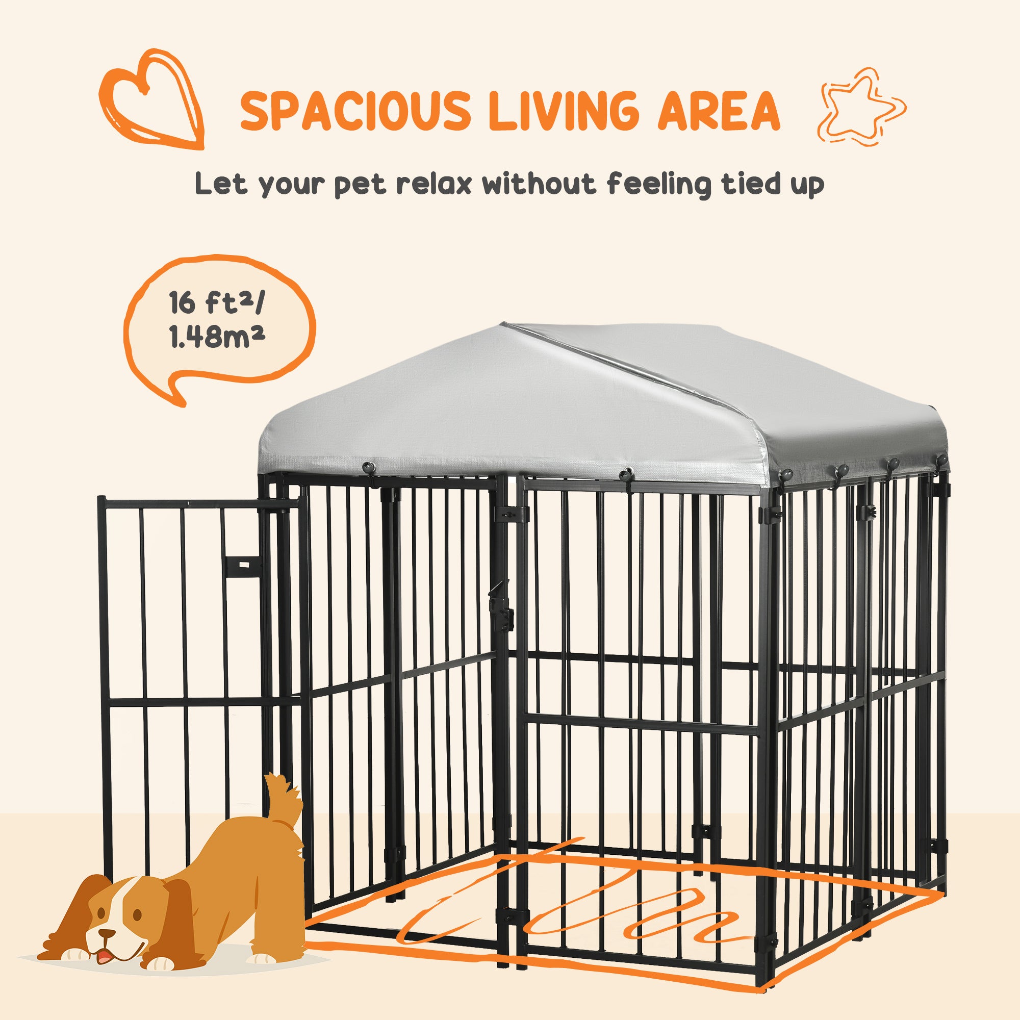 PawHut 4' x 4' Dog Kennel, Outdoor Dog Playpen Run with Waterproof, UV Resistant Canopy, Heavy-Duty Chain Link for Small and Medium Dogs