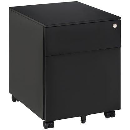 Vinsetto 2 Drawer Vertical File Cabinet, Steel Lockable Filing Cabinet with Wheels for A4, Letters, and Legal-sized Files for Home Office, Black