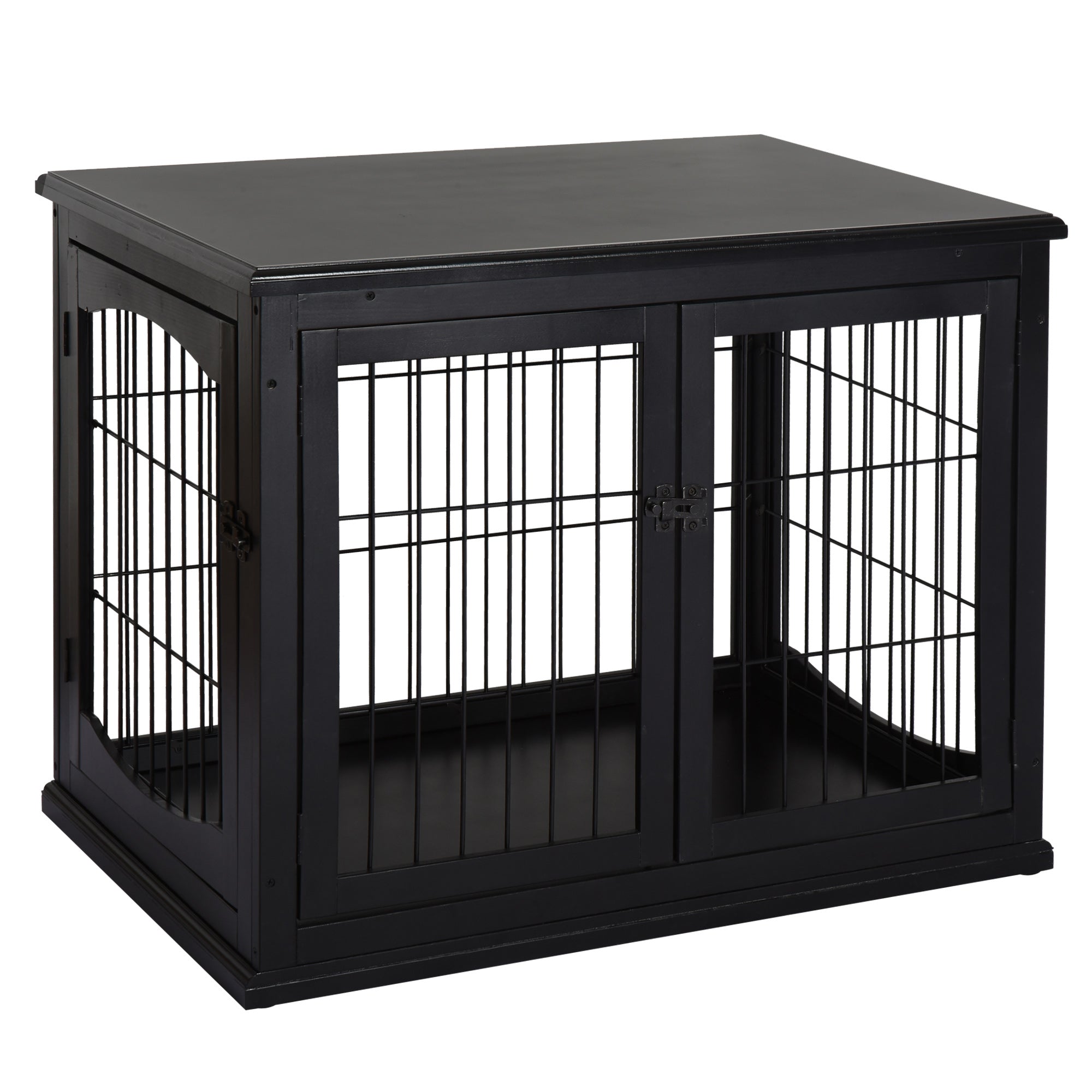 PawHut 32" Wooden Dog Crate Furniture Dog Cage, Modern Side Table Pet Kennel with Double Lockable Door, 32" L x 23" W x 26" H, Black