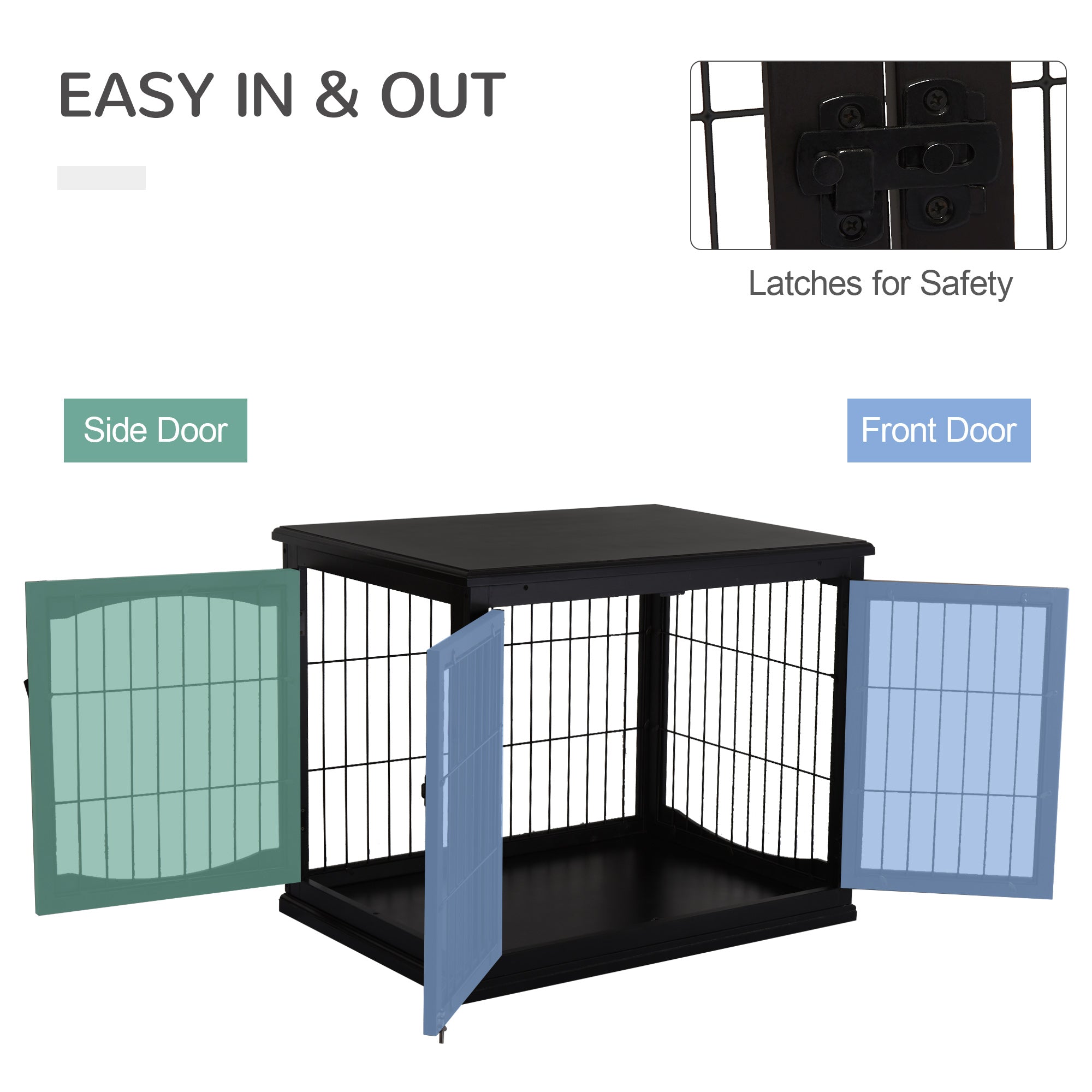 PawHut 32" Wooden Dog Crate Furniture Dog Cage, Modern Side Table Pet Kennel with Double Lockable Door, 32" L x 23" W x 26" H, Black