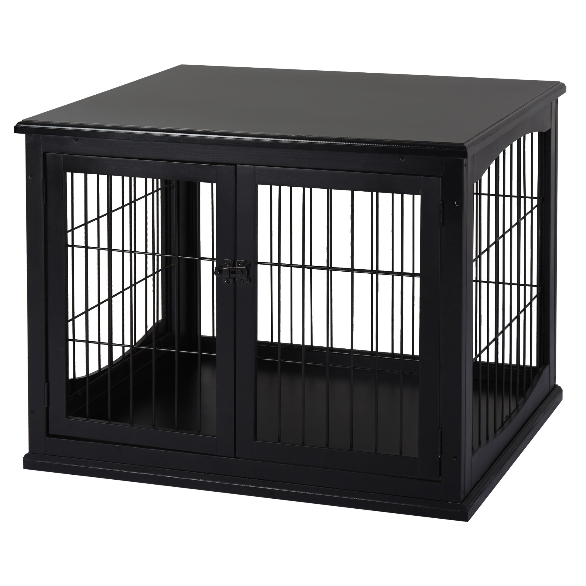 PawHut 32" Wooden Dog Crate Furniture Dog Cage, Modern Side Table Pet Kennel with Double Lockable Door, 32" L x 23" W x 26" H, Black
