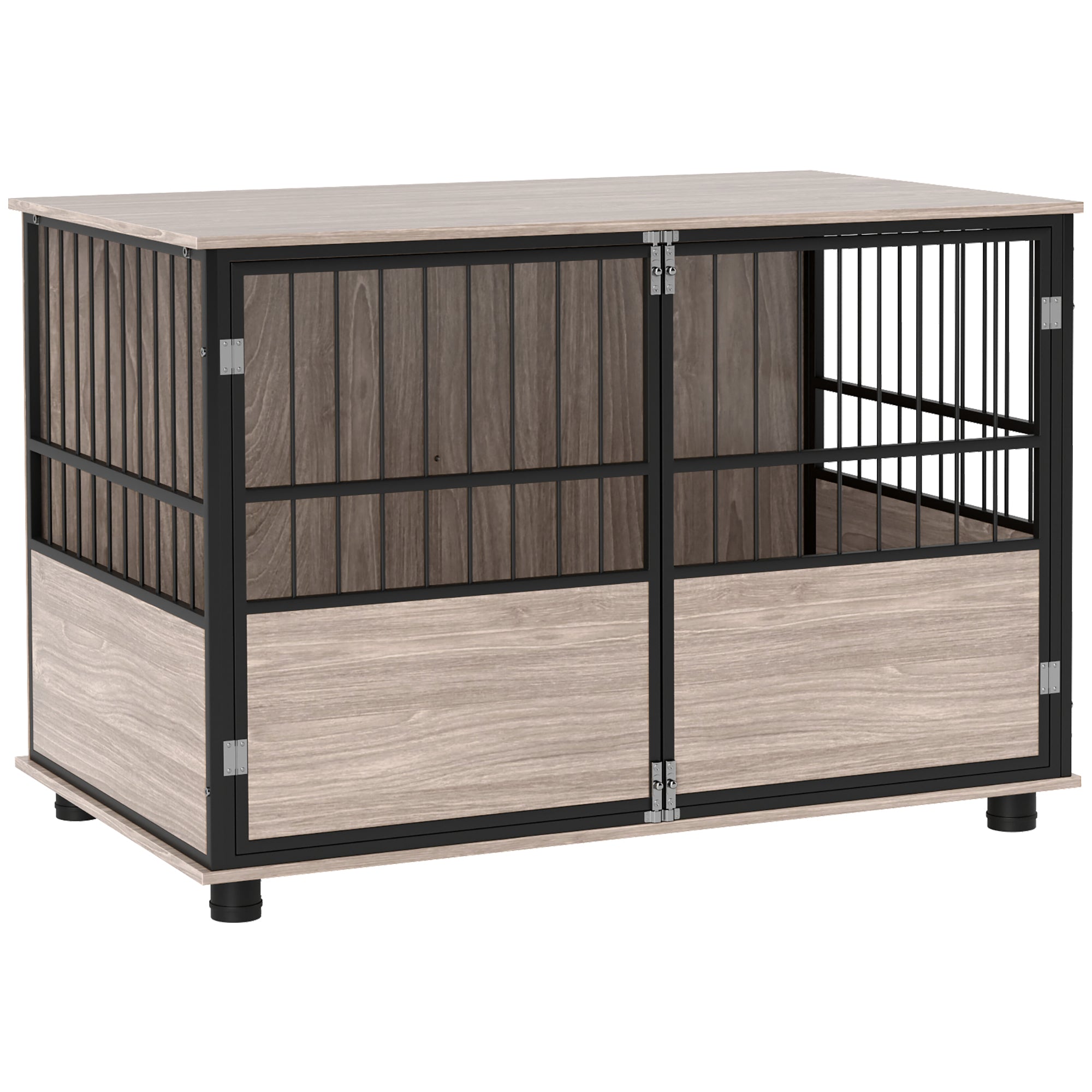 PawHut Dog Crate Furniture, Dog Cage End Table Indoor with 3 Doors, Furniture Style Dog Crate with Soft Washable Cushion, for Large Dogs, 100L x 60W x 68Hcm