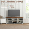 HOMCOM TV Stand for up to 65" TV, Modern Farmhouse Entertainment Center with 2 Cable Holes, TV Console Table with 2 Adjustable Shelves for Living Room, Distressed White