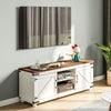 HOMCOM TV Stand for up to 65" TV, Modern Farmhouse Entertainment Center with 2 Cable Holes, TV Console Table with 2 Adjustable Shelves for Living Room, Distressed White