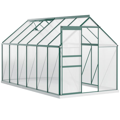 Outsunny 6' x 12' x 6.5' Polycarbonate Greenhouse, Walk-in Green House with Adjustable Roof Vent Galvanized Base Sliding Door Rain Gutter for Outdoor Garden Backyard, Green